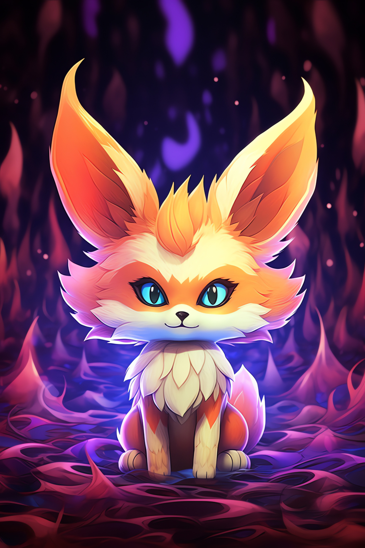 Fox Pokemon Fennekin, Hearth of fluffy fur, Mirage backdrop of indigo, Glimmers contrast, Captivating essence, HD Phone Image