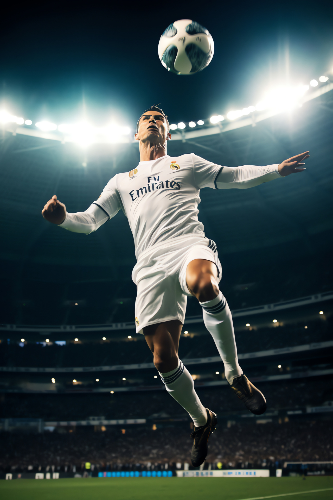 Cristiano Ronaldo, sports hero, acrobatic score, illuminated pitch, fan anticipation, HD Phone Wallpaper