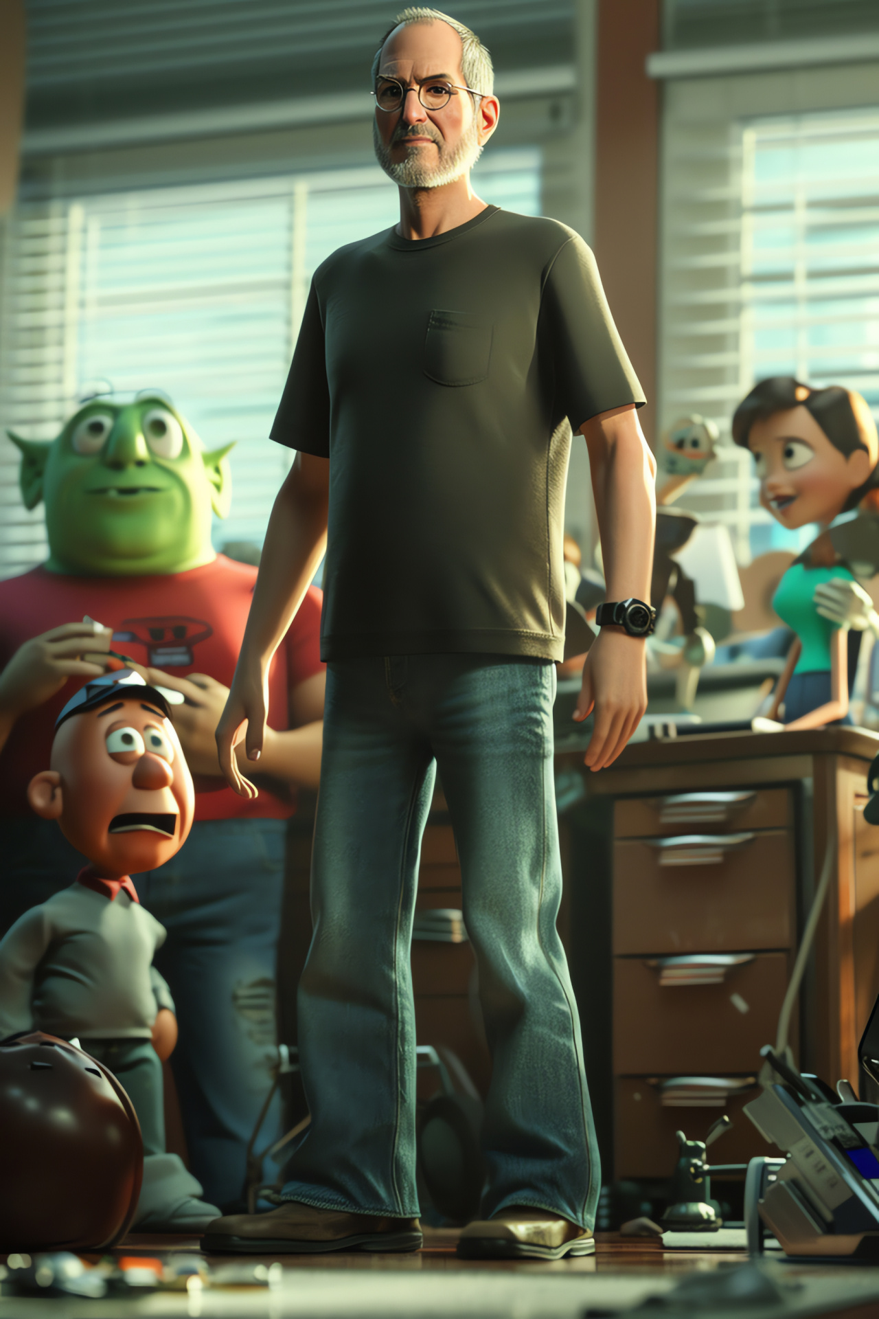 Steve Jobs at Pixar, Cinematic technology, Creator's casual look, Storytelling giant, Media innovator, HD Phone Wallpaper