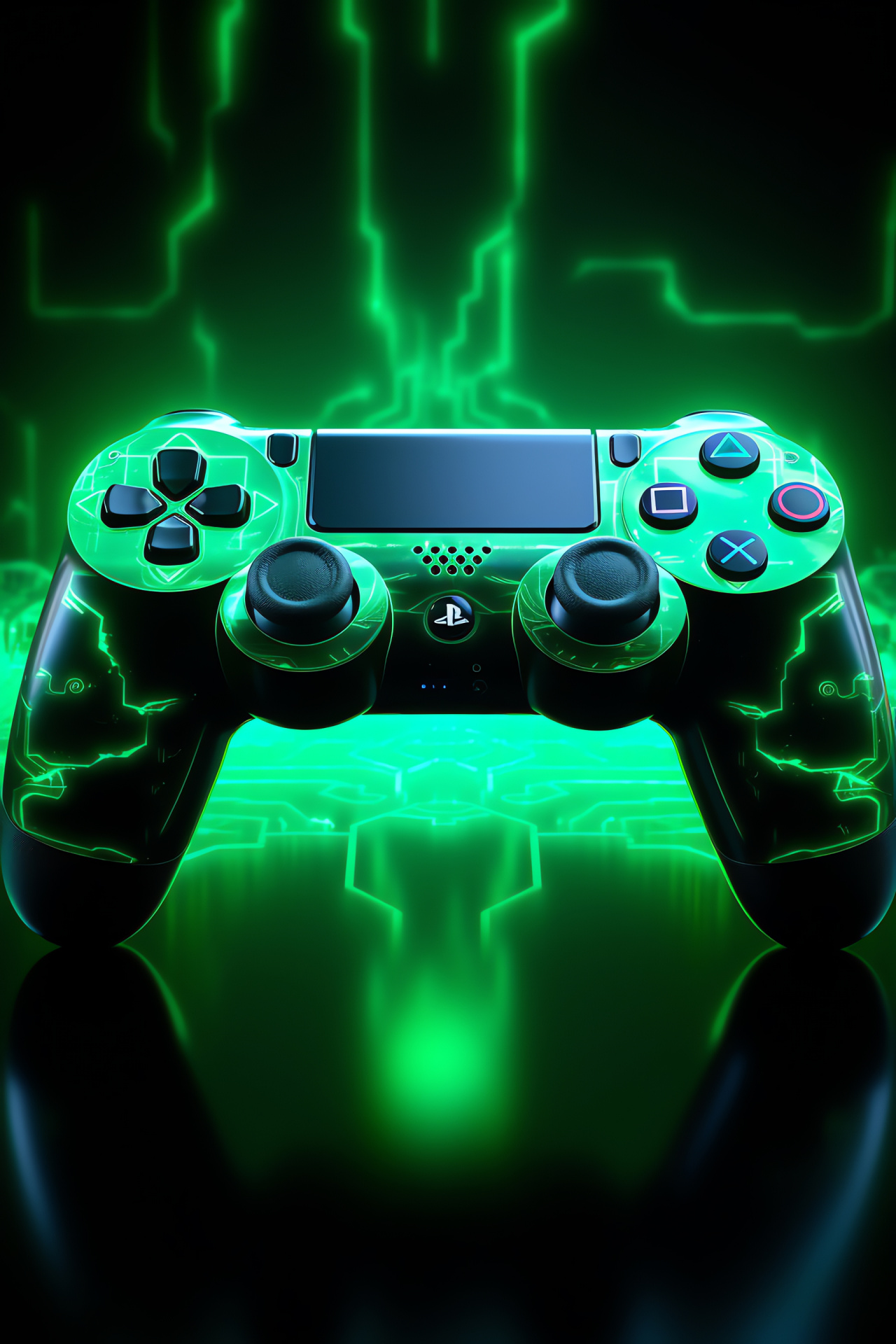 PlayStation gamepad, Luminous accents, Jade vibrancy, Creative gamer's tool, Interactive play, HD Phone Wallpaper