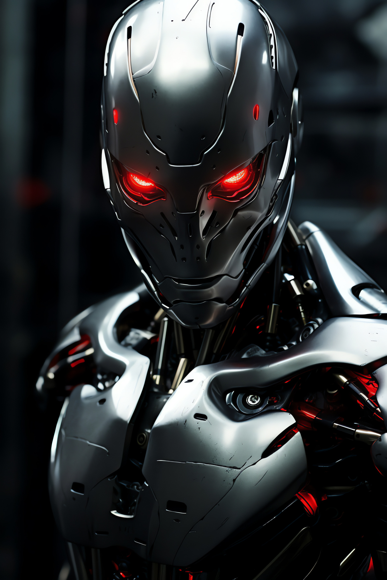 Future Automaton, Sleek Android, Red Optics, Silver Finish, Technology Progress, HD Phone Wallpaper