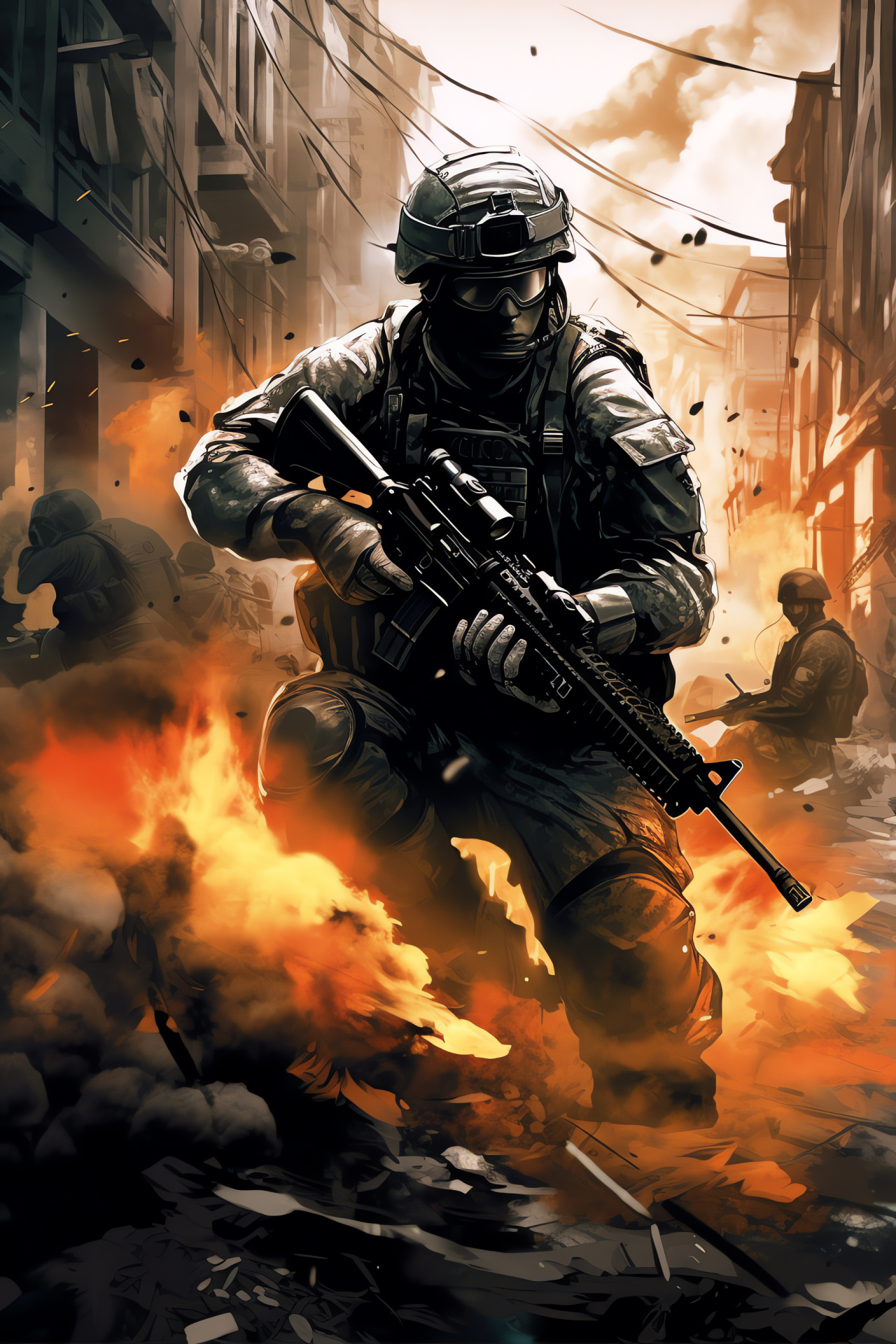 Infantry campaign, Explosive rocketry, Armored adversary, Battlefield engagement, Warfare graphics, HD Phone Wallpaper