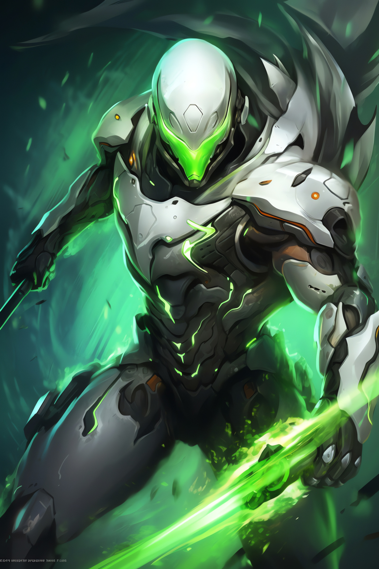 Genji's swift clone action, laboratory combat scene, advanced ninja moves, mirage effect, gamer anticipation, HD Phone Wallpaper