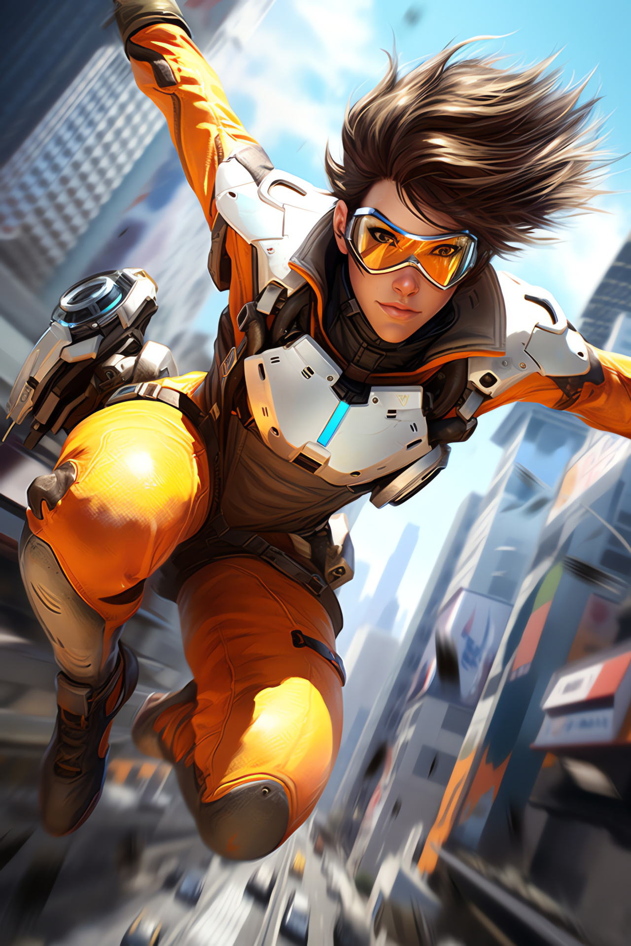 Overwatch Tracer agility, Video game entertainment, Swift protagonist, Dynamic combatant, Handheld armament, HD Phone Wallpaper