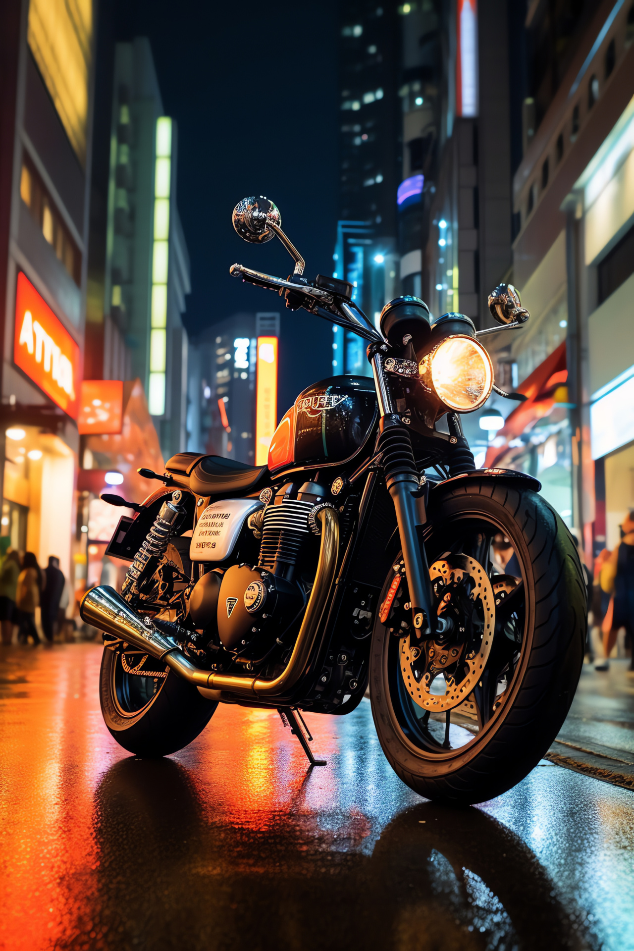 Triumph Bonneville Tokyo, Street Scrambler model, Neon Shibuya scenery, Off-road capability, Japanese urban landscape, HD Phone Image