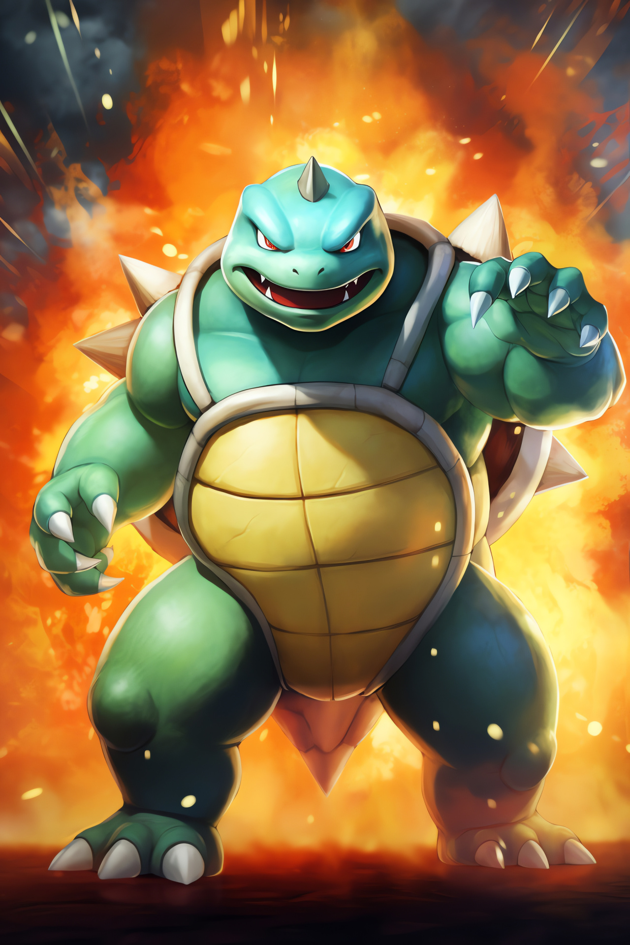 Pokemon Blastoise, Aquatic fighter, Cerulean complexion, Hydro launchers, Resolute demeanor, HD Phone Image