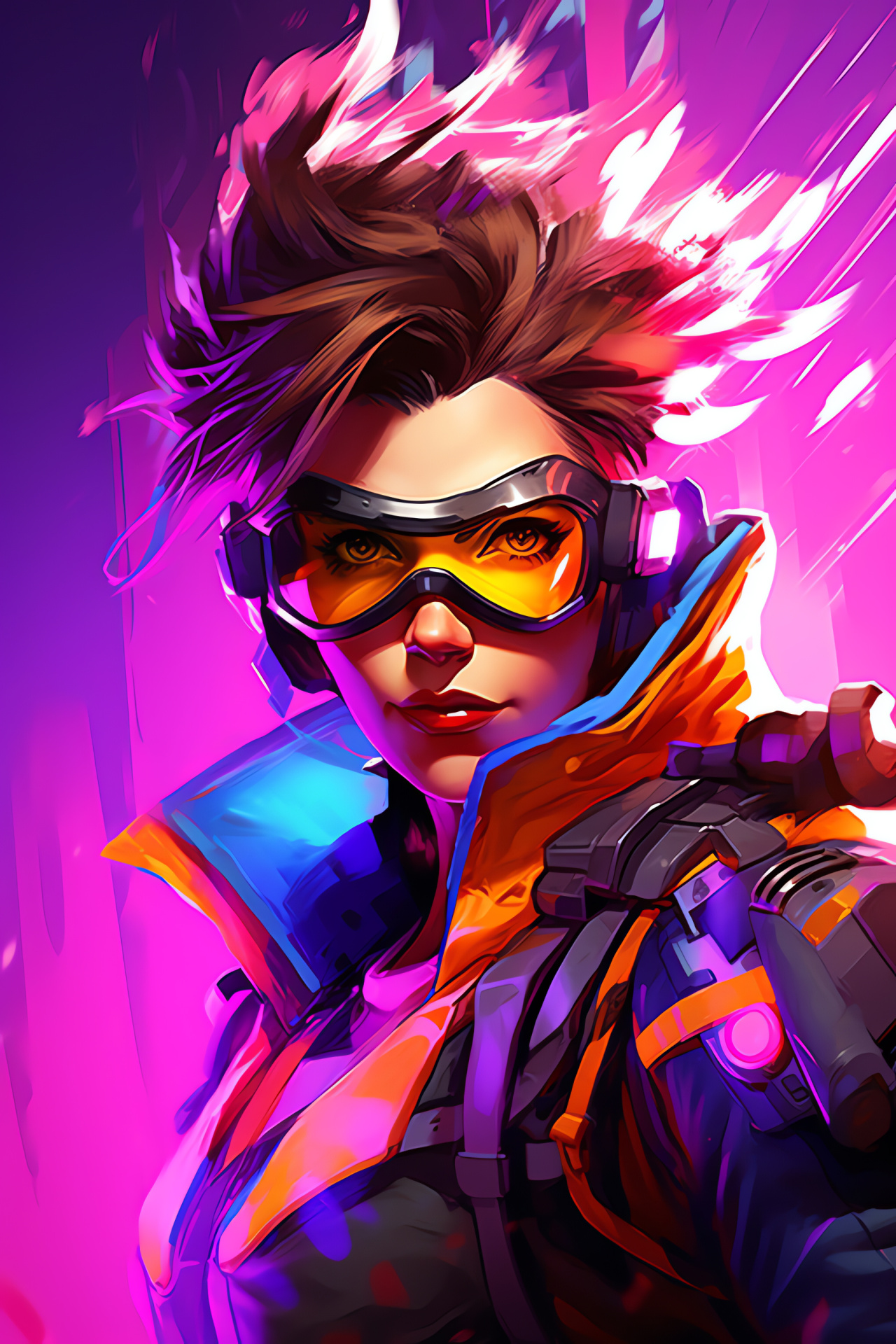 Overwatch Tracer, Avatar of speed, Neon visor, Distinctive ginger coiffure, Sci-fi gaming icon, HD Phone Image