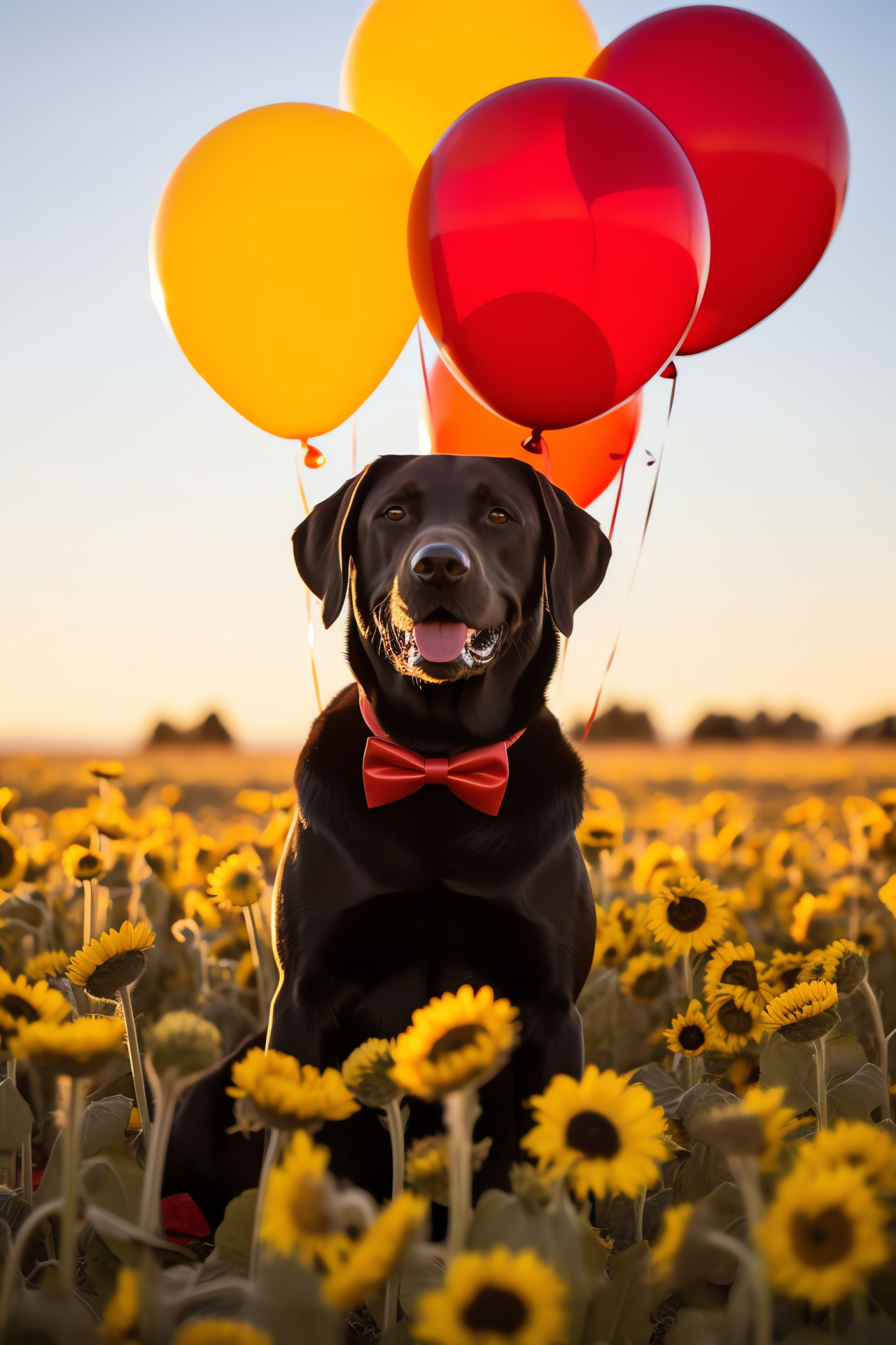 Canine love symbol, Labrador with accessory, Valentine's Day motif, Pastoral scenery, Festive attire, HD Phone Image