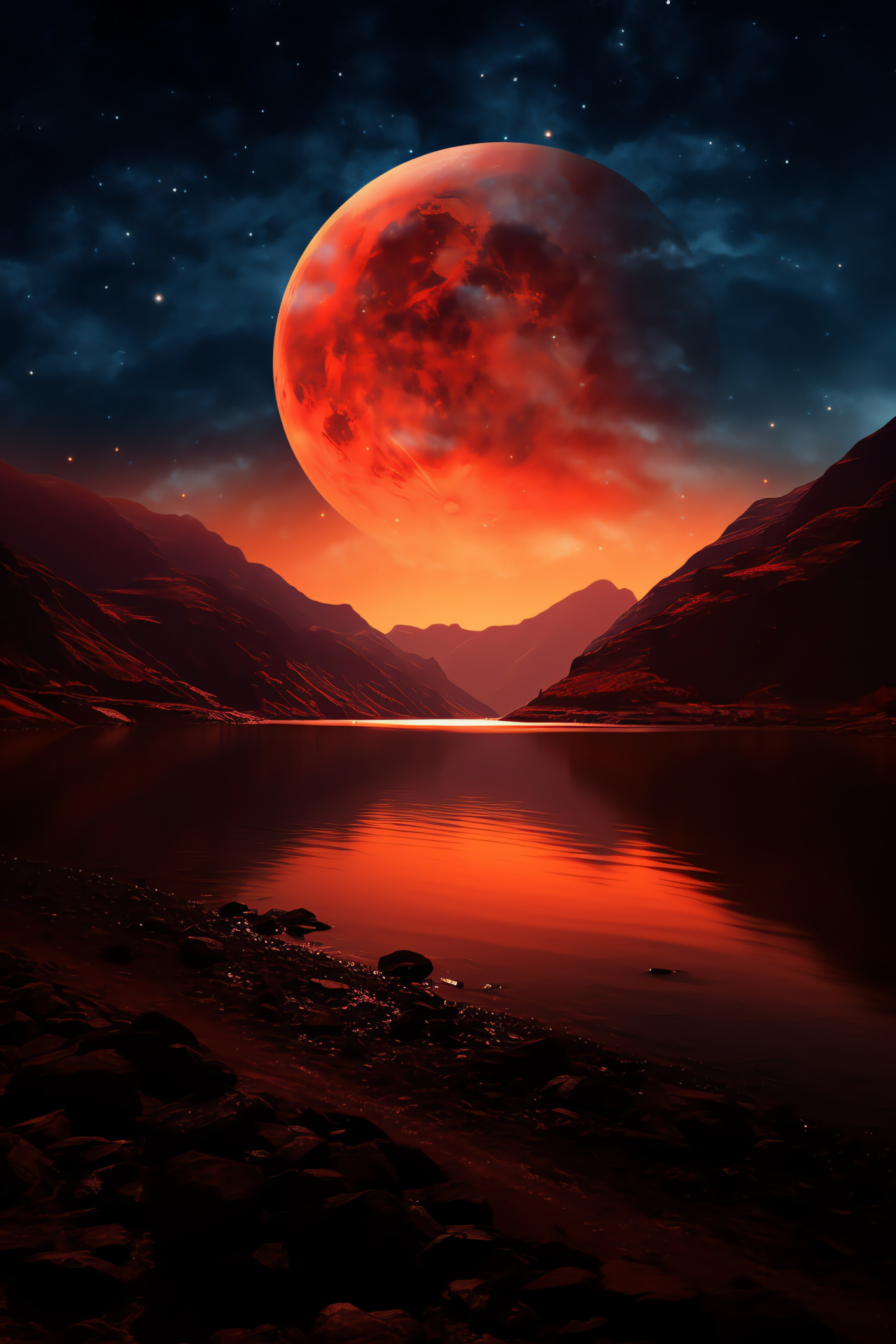 Red Moon spectacle, Lunar event, Celestial geography, Night sky wonder, Extraterrestrial peaks, HD Phone Wallpaper