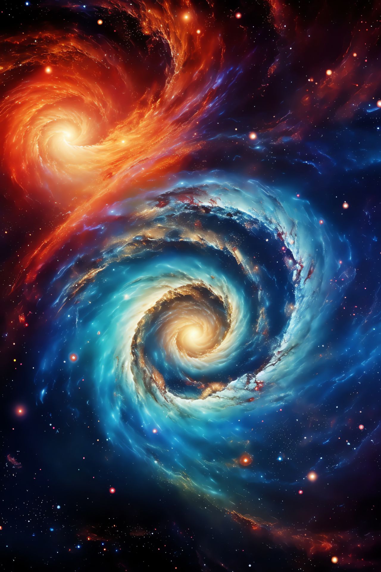 Galactic cluster, Whirlpool Galaxy, Cosmic merger, Companion astral body, Gravitational force, HD Phone Image