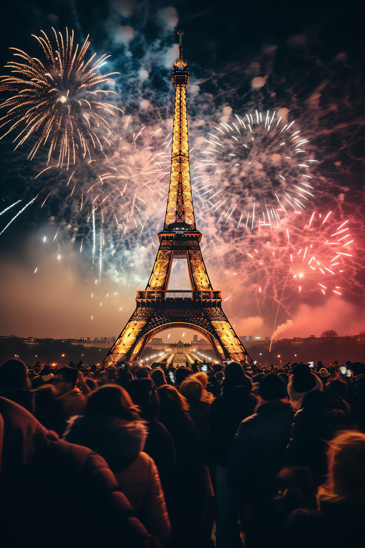 Parisian New Year's Eve, Eiffel Tower backdrop, Champs-lyses glamour, citywide festivity, HD Phone Wallpaper