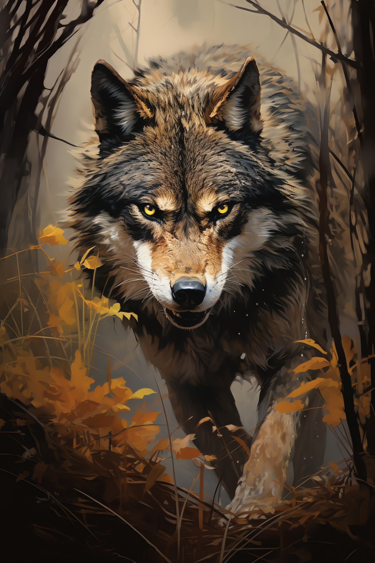 Gray Wolf, Citrine look, Umber pelage, Earthy nuances, Forest predator, HD Phone Image