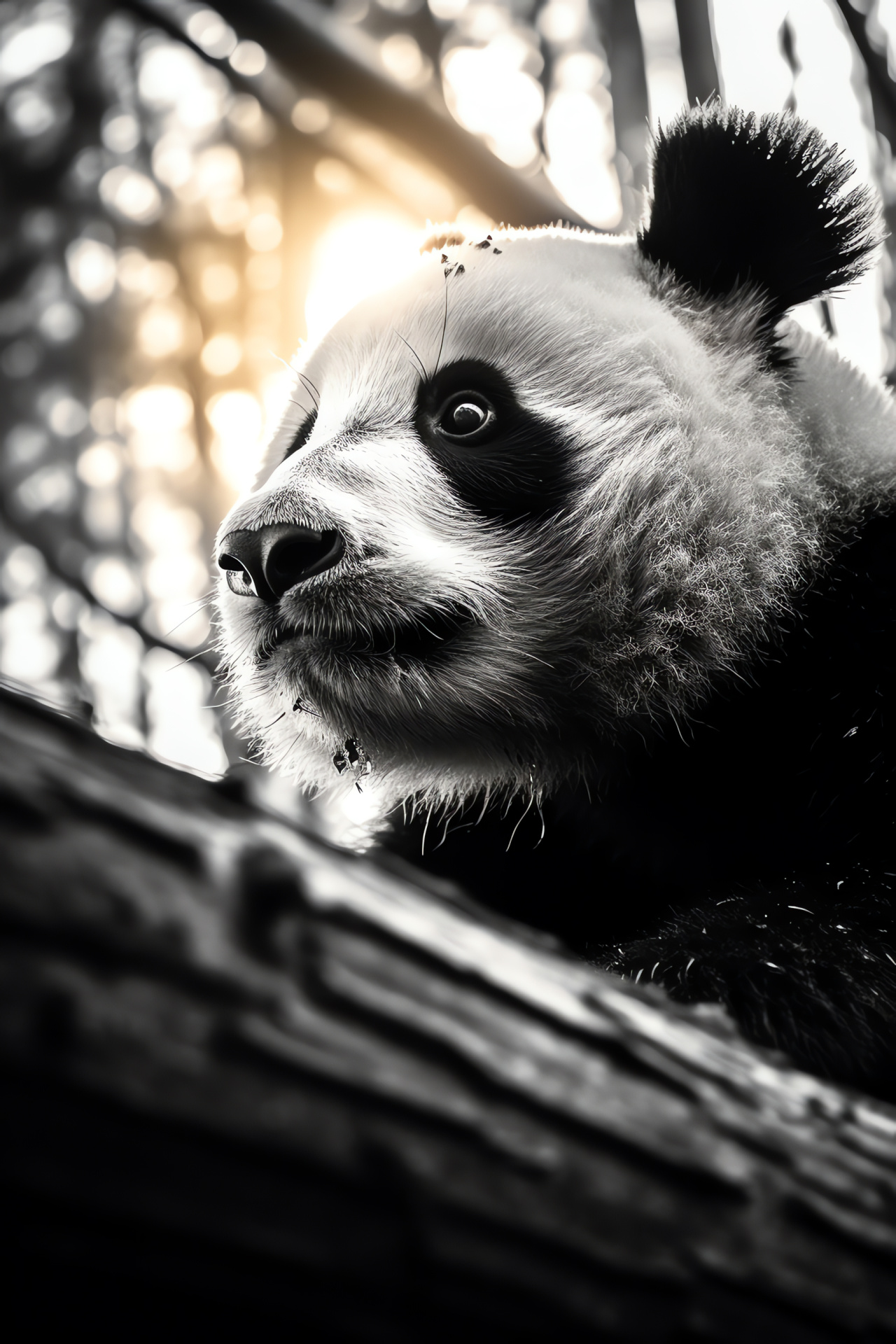 Panda bear, serene animals, fallen logs, bamboo munching, thick furry coats, HD Phone Image