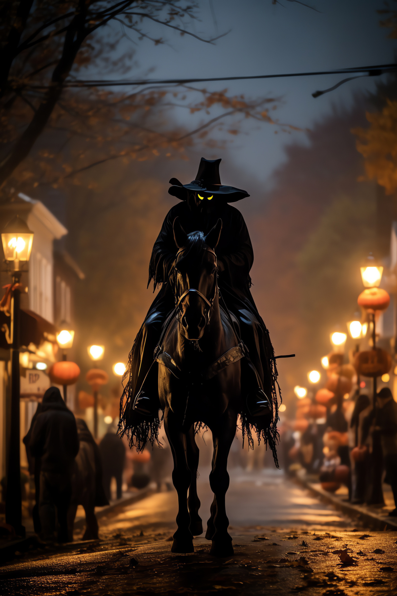 Halloween folklore, Sleepy Hollow legend, Headless Horseman haunting, Autumnal pumpkin horror, Spooky tale inspiration, HD Phone Image