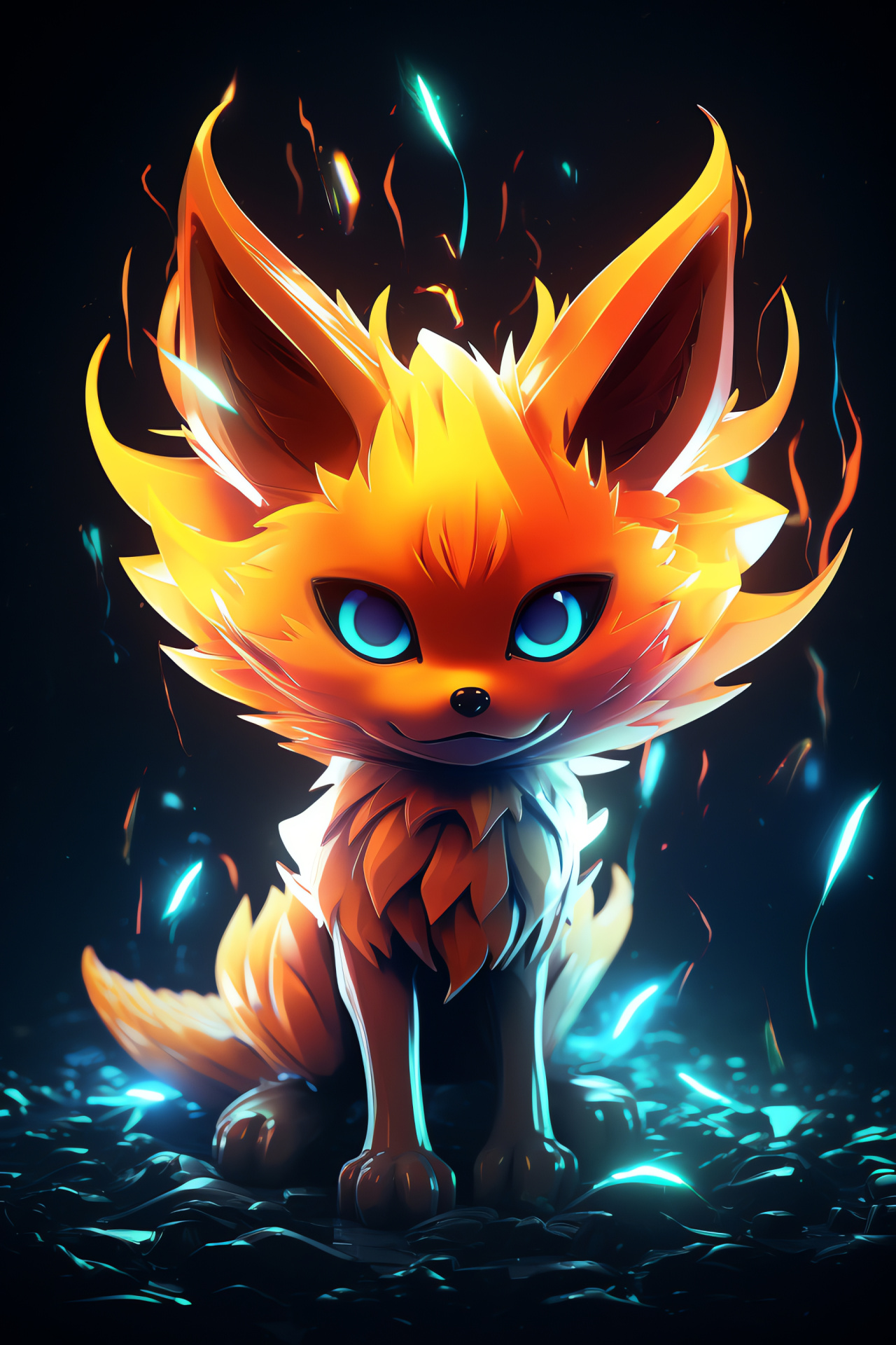 Determined Fennekin, Persistent fire-type, Gaze like embers, Coat of flames, Crimson halo, HD Phone Wallpaper