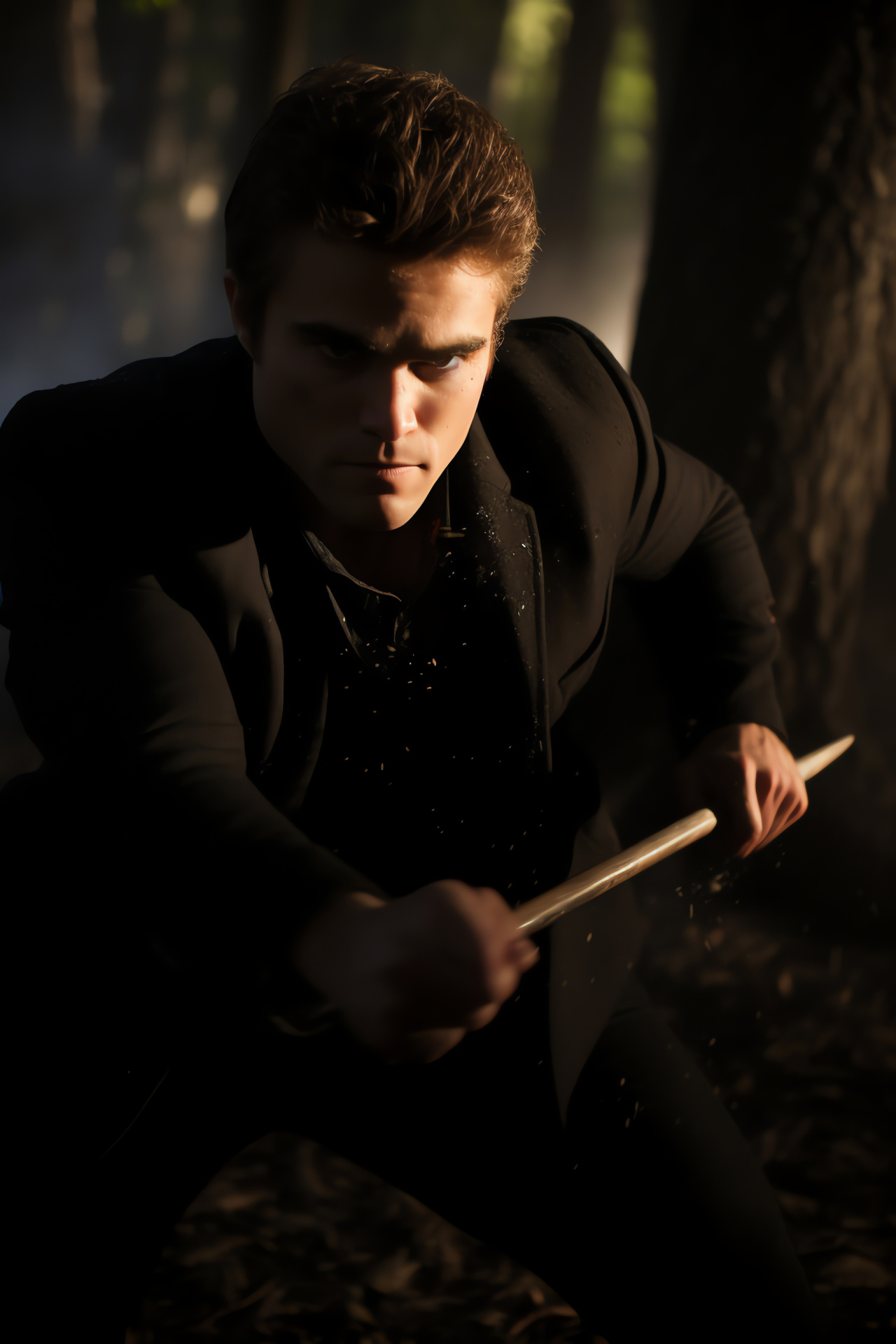 Paul Wesley as Stefan Salvatore, Vampire Diaries, Supernatural drama, CW Network series, Action sequence, HD Phone Image