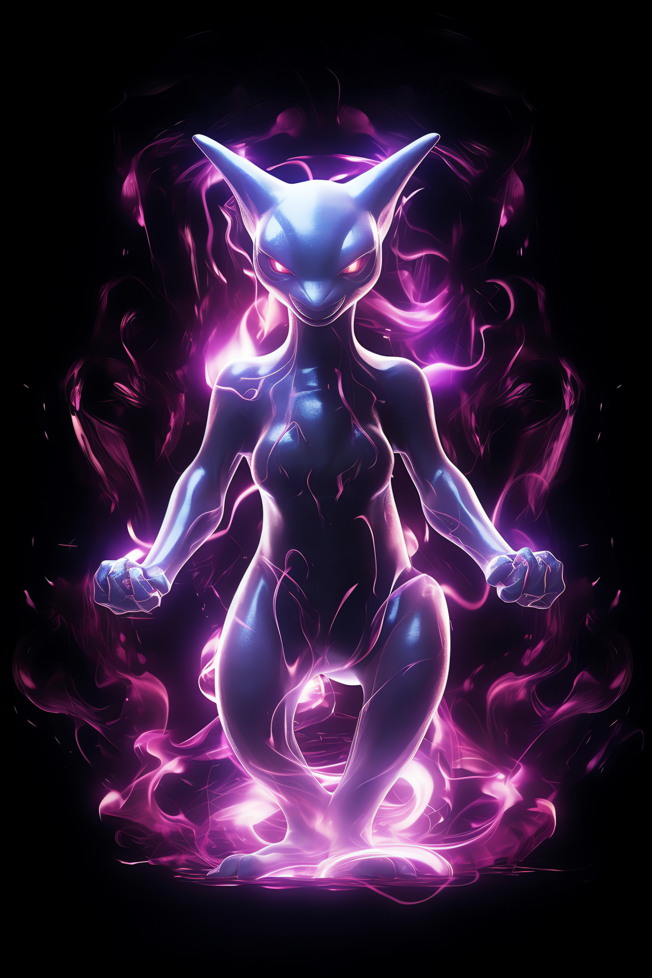 Original Pokemon Mewtwo, Psychic powers, Intense gaze, Mythical creature, Aerodynamic form, HD Phone Wallpaper