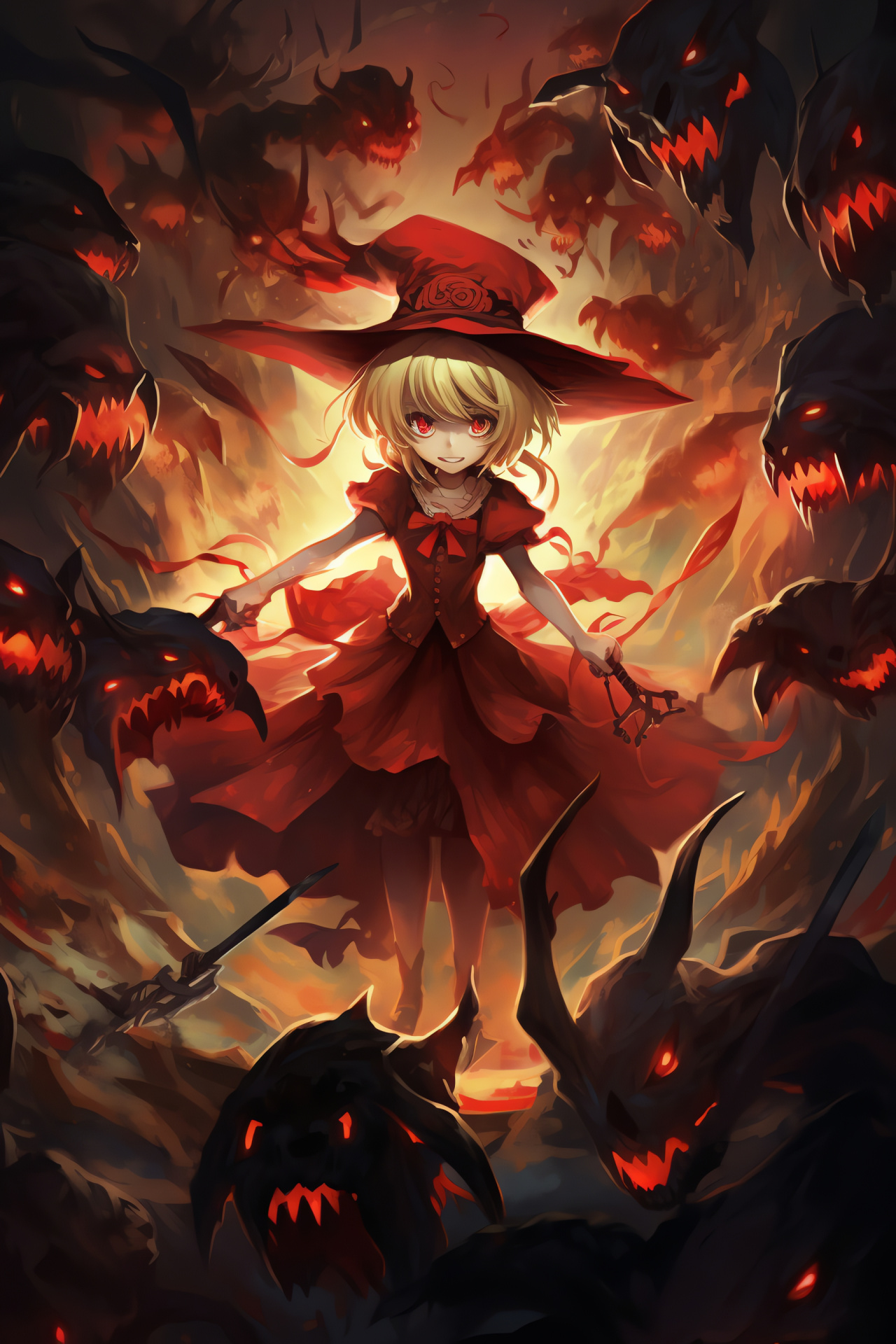 Flandre Scarlet, Vampire mythology, Scarlet Devil kin, Lvateinn wielder, Imperishable Night references, HD Phone Wallpaper