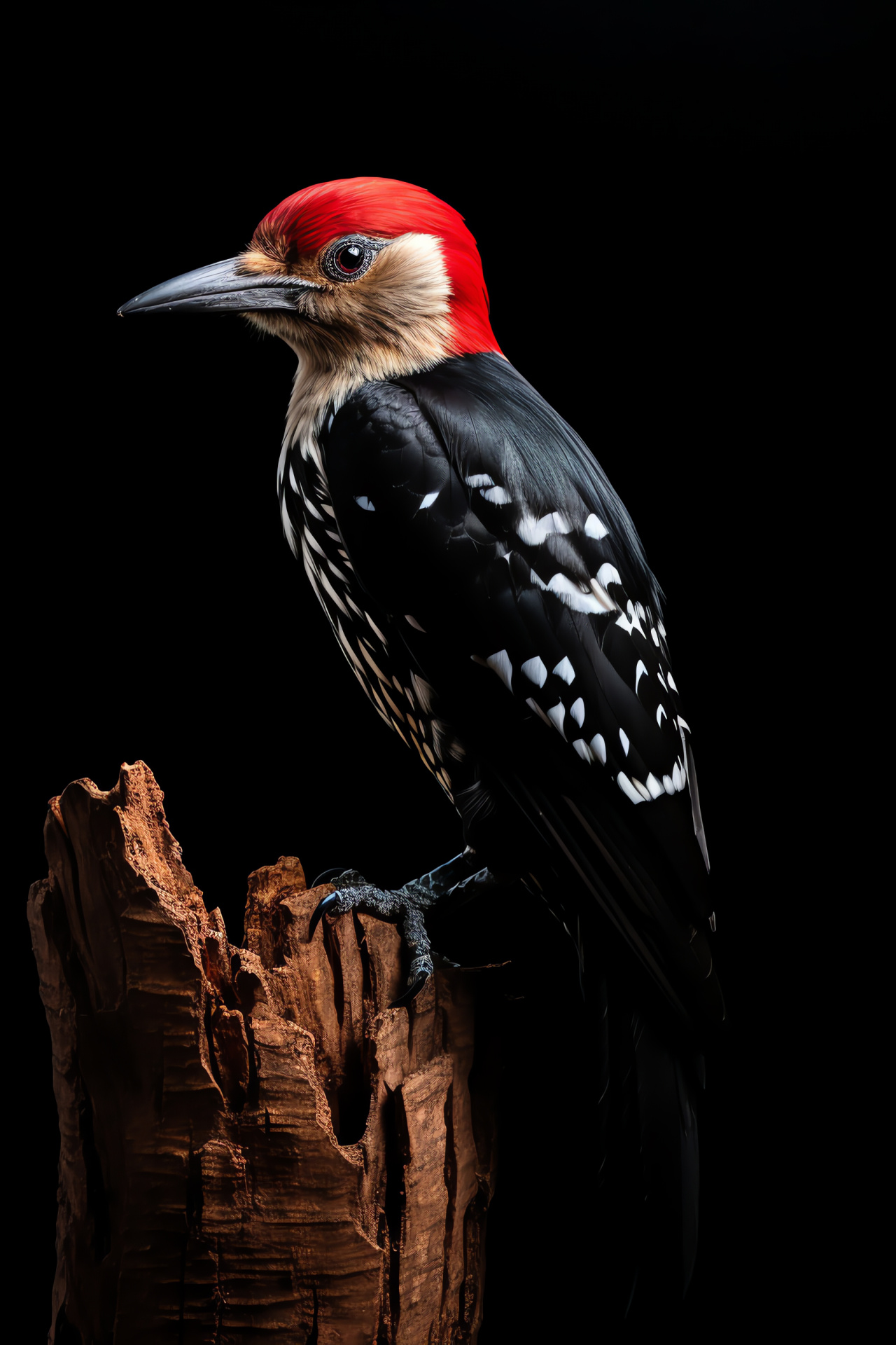 Black-white Woodpecker, Nature's percussionist, Avian sight, Red eyes, Tree life, HD Phone Image