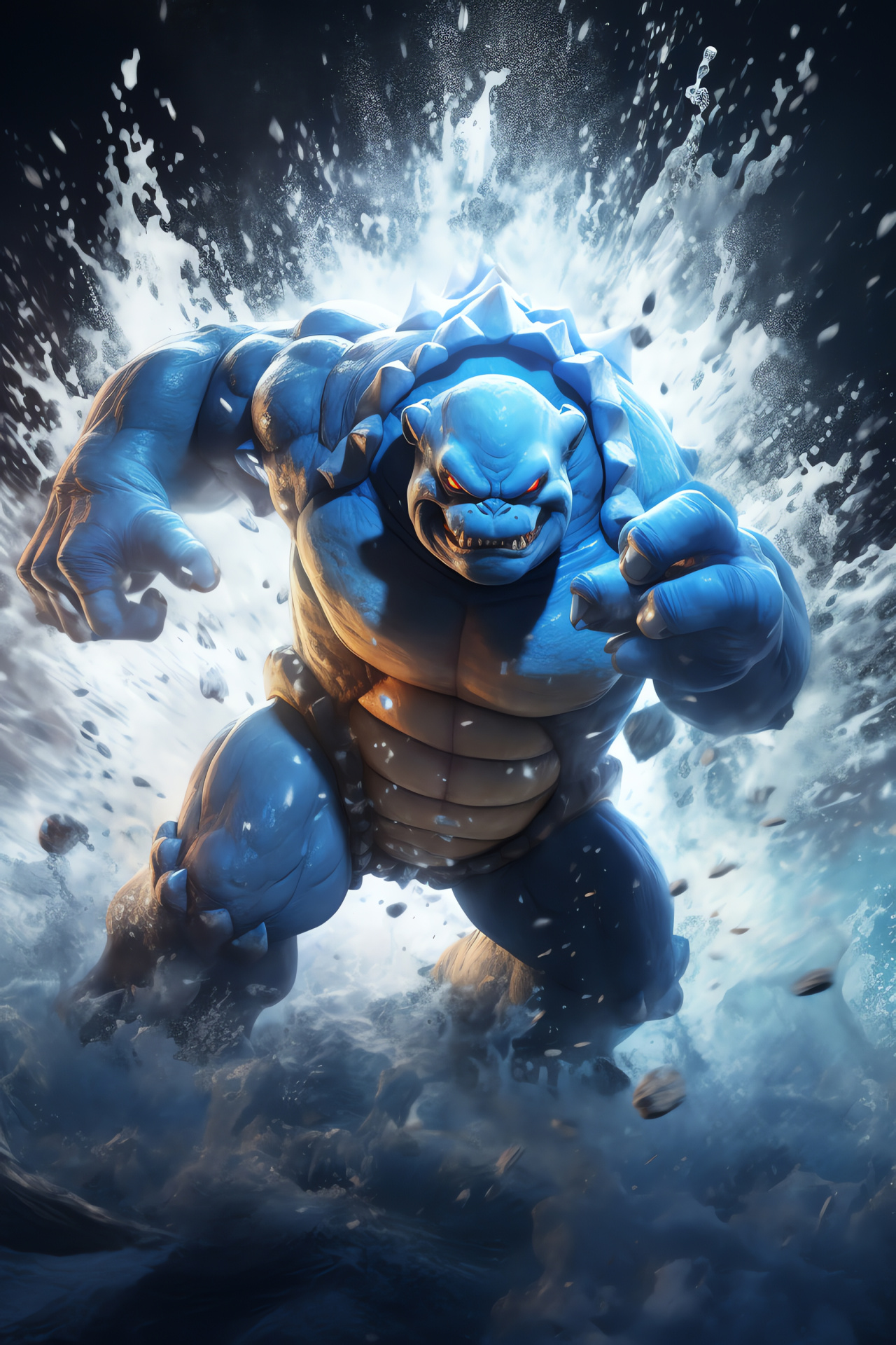 Pokemon Blastoise action, Water-type powerhouse, Aquatic burst, Reflective water surface, Hydro assault, HD Phone Wallpaper