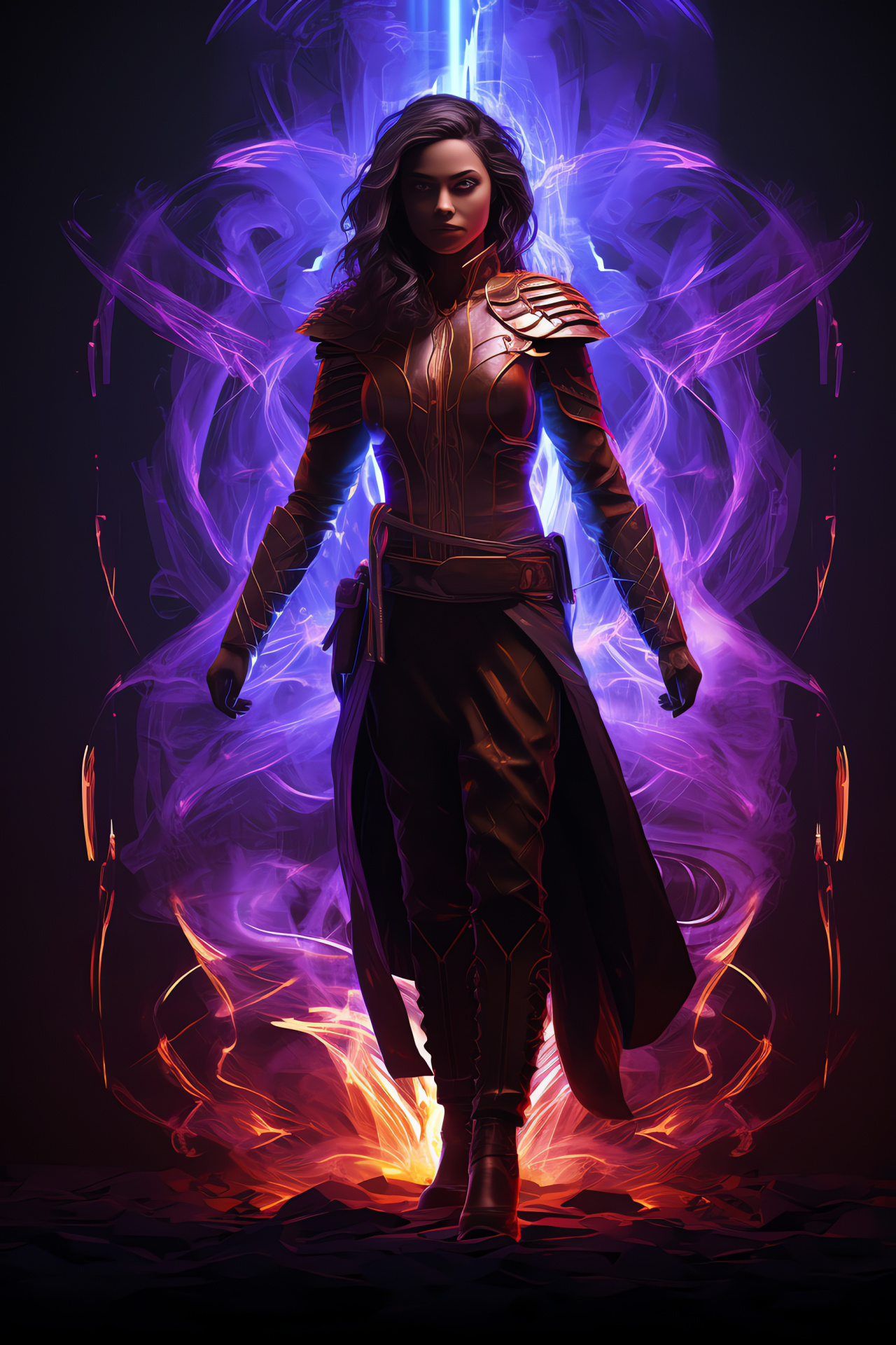 Path of Exile character, Lady Dialla grace, triple-color backdrop elegance, purple eyes mystery, dignified posture, HD Phone Image