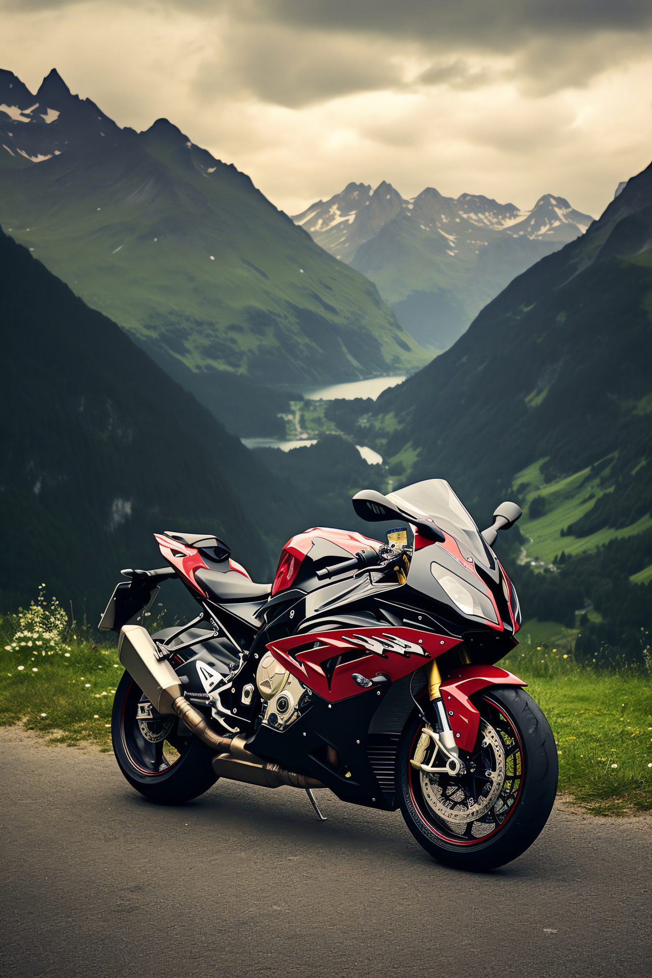 BMW S1000RR Superbike, Alpine road twist, Bavarian motorcycle engineering, High-altitude riding, Speed among nature, HD Phone Image