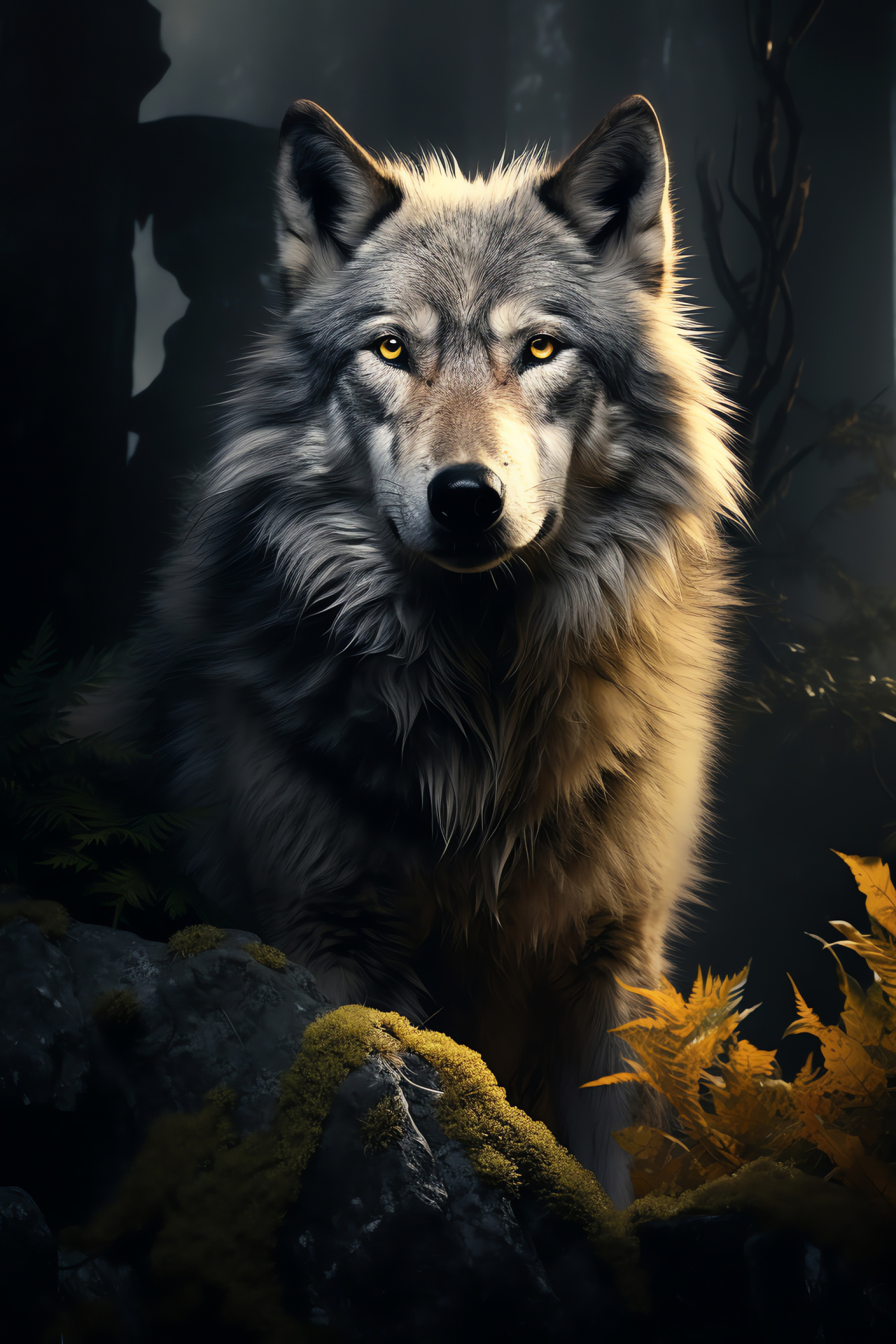 Wolf coloration, Canis lupus, golden gaze, mixed fur, wilderness survivor, HD Phone Image