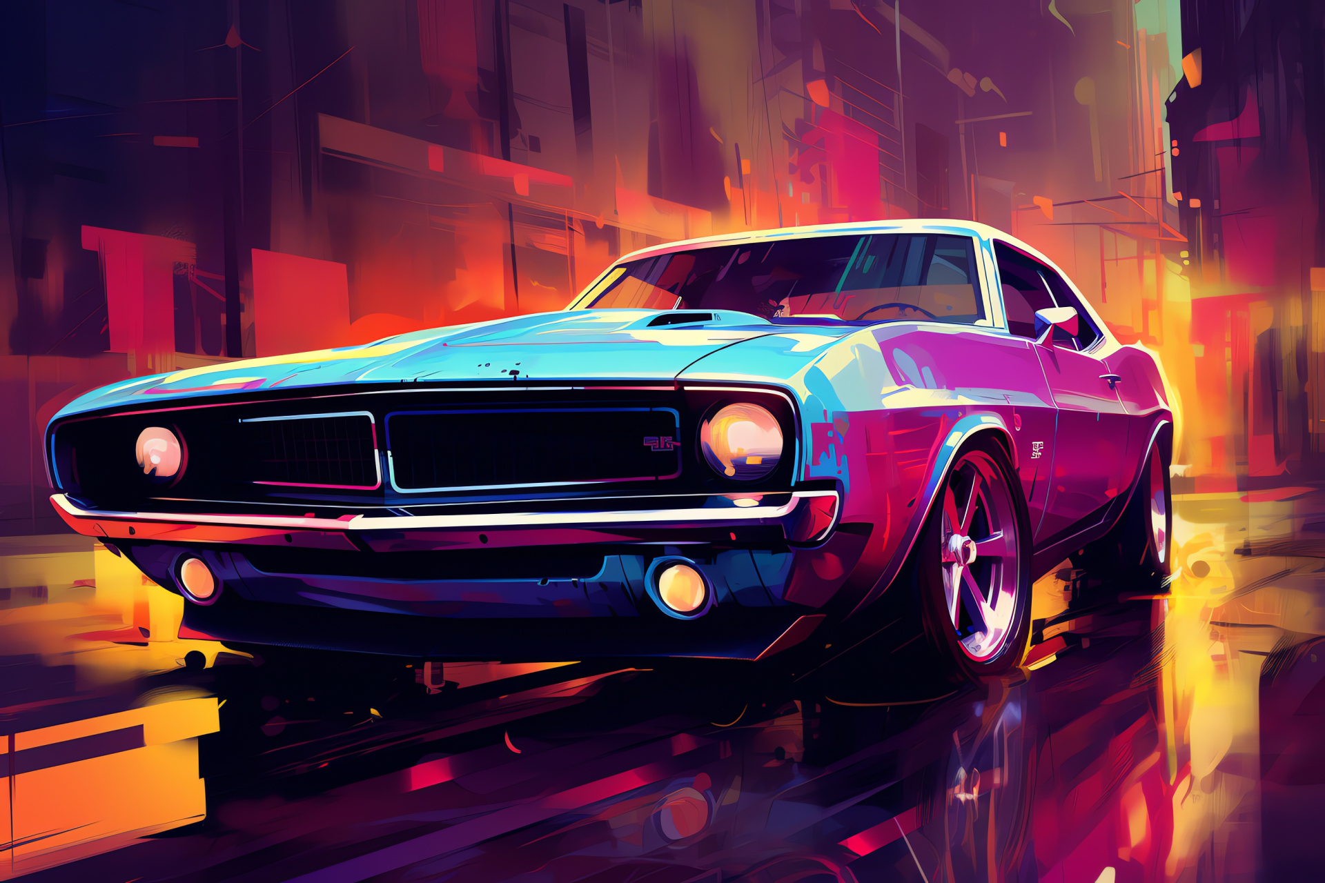 Muscle car feature, Cyber city vibe, High-tech vehicle depiction, Modern car fantasy, Urban machine design, HD Desktop Wallpaper