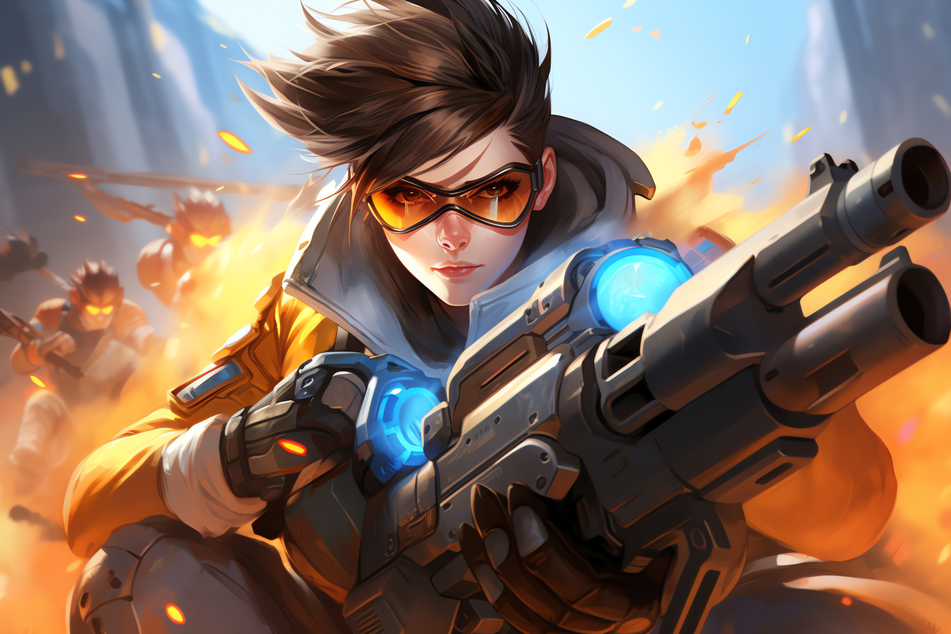 Overwatch objective game, Hero-centric action, Tactical assault, Gaming payload maneuver, Tracer agility, HD Desktop Image