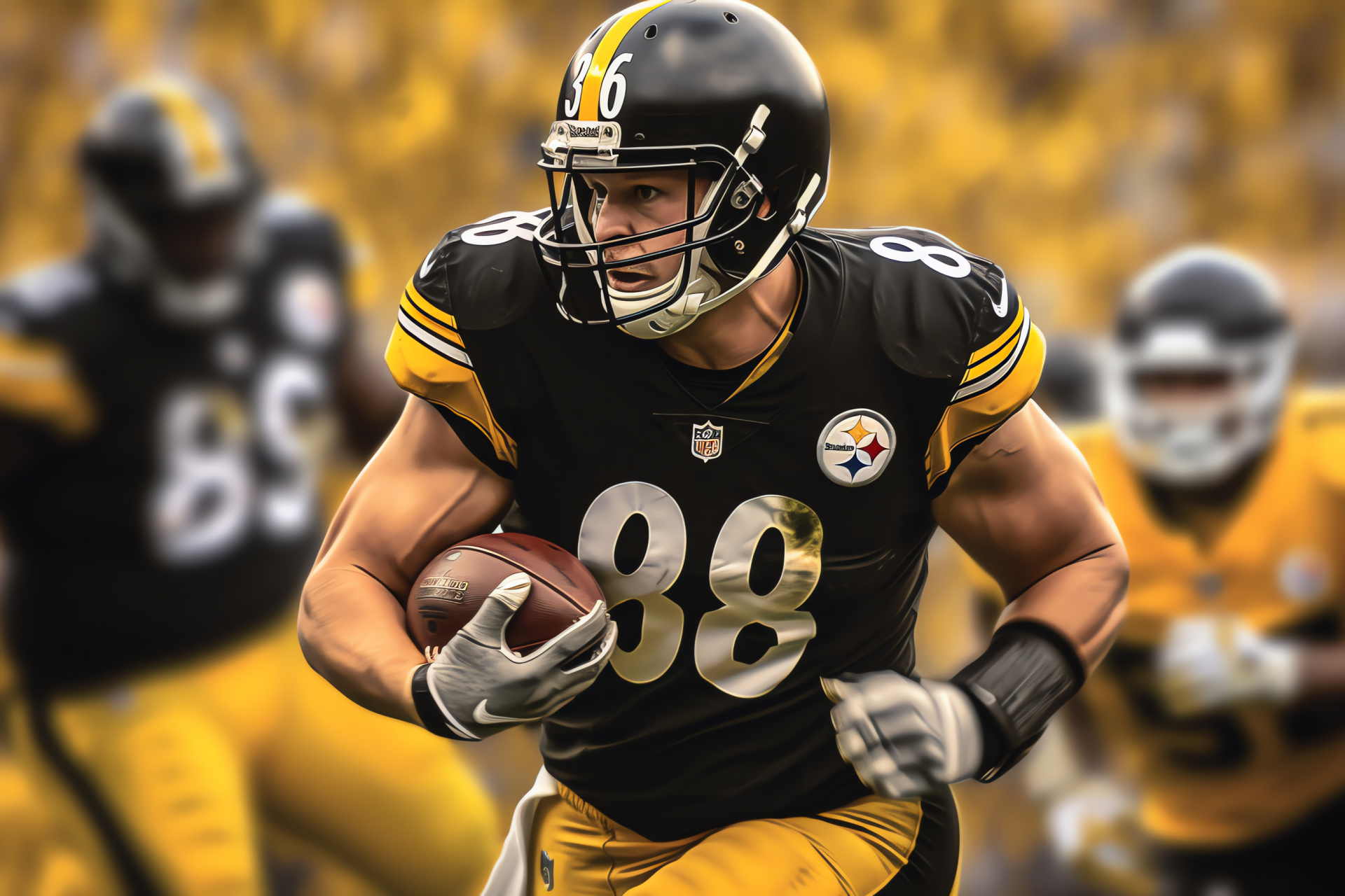 Defensive talent, T.J. Watt in action, Quarterback challenge, Football competition, Steelers defense, HD Desktop Image