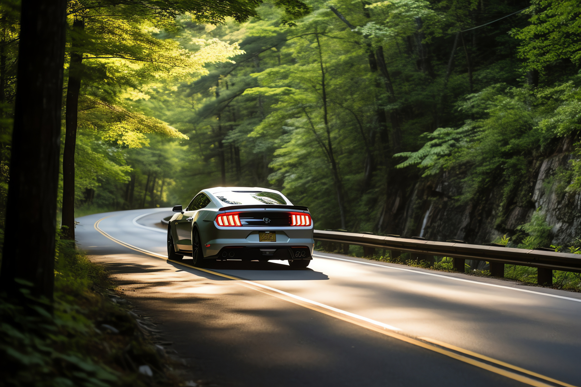 Mustang GT350 cruising, Tail Dragon route, Mountain driving challenge, Performance exhaust system, Appalachian backdrop, HD Desktop Image