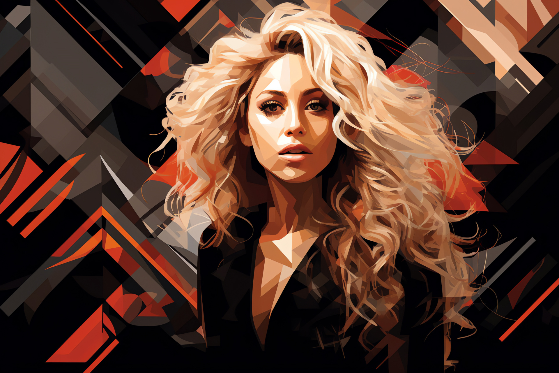 Shakira, Singing sensation, Geometric pattern background, Music artist, Stage presence, HD Desktop Wallpaper