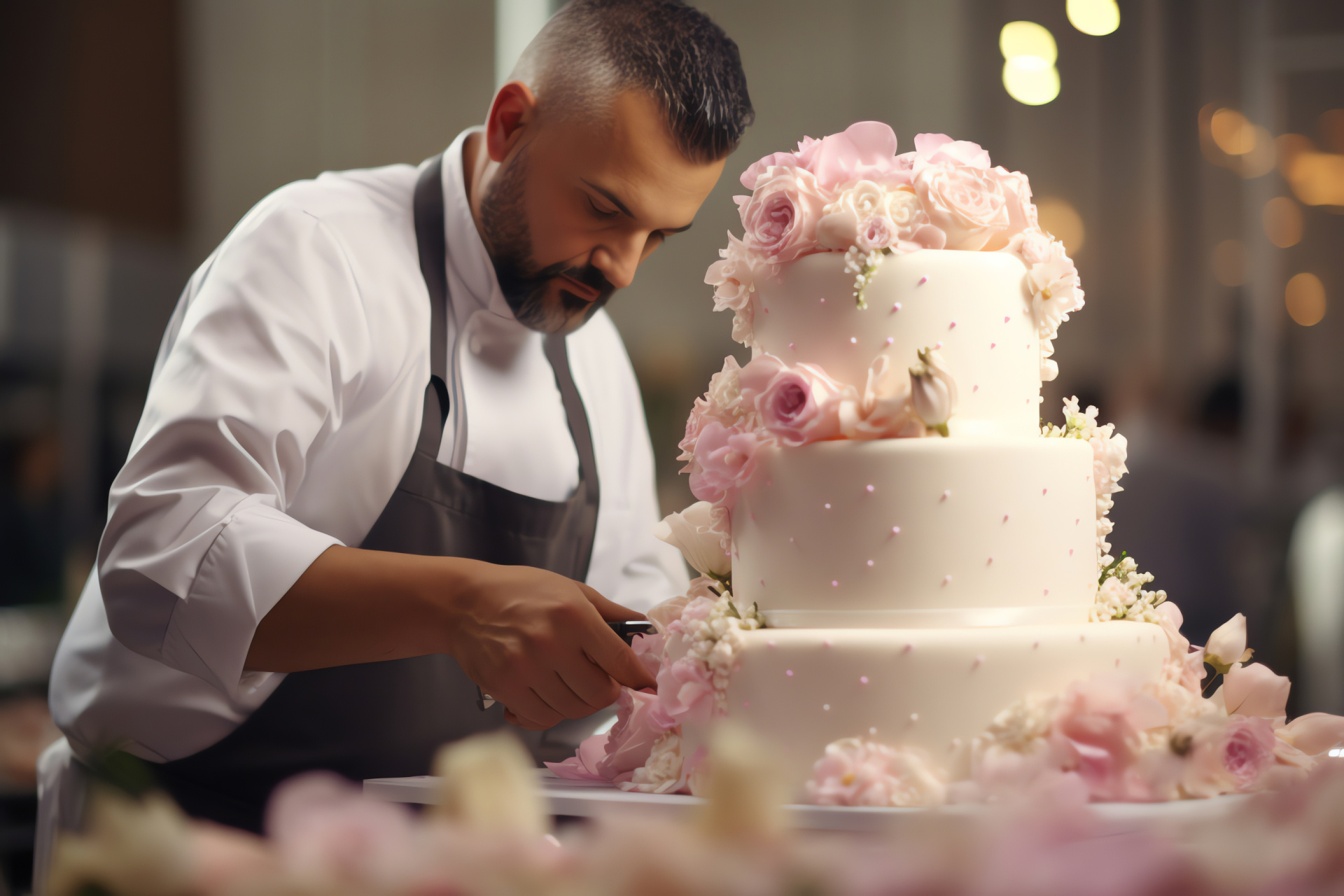 Bakery craftsmanship, Pastry art, Celebration cake, Edible florals, Romantic occasion, HD Desktop Wallpaper