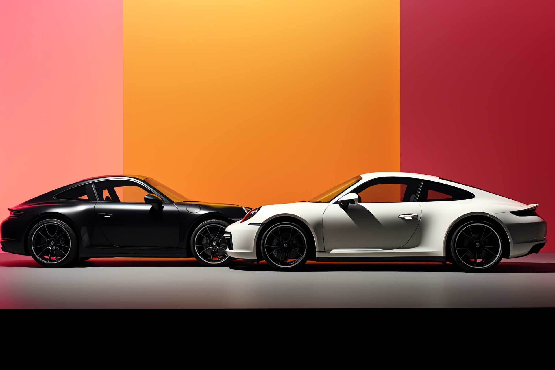 Porsche 911, minimalist two-tone, lateral aspect, aerodynamic contour, bold contrast, HD Desktop Wallpaper