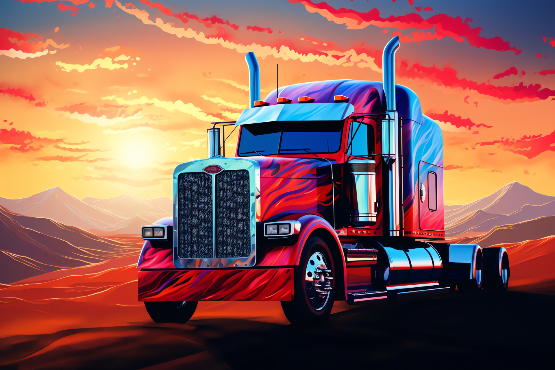 Peterbilt insignia, Expanded shot, Spray paint technique, Spectrum of hues, Artistic vibrancy, HD Desktop Image