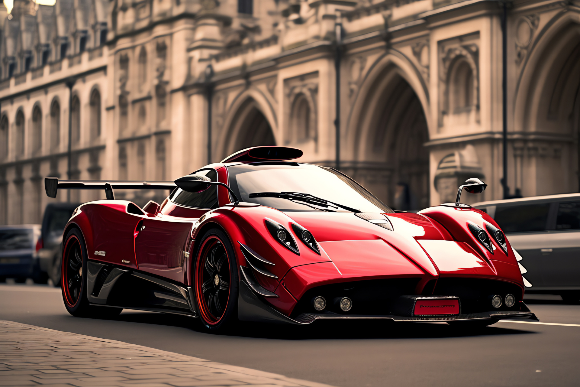 Pagani Zonda F, London scene, celebrated monuments, expansive visual, contrasting metropolitan palette, HD Desktop Wallpaper