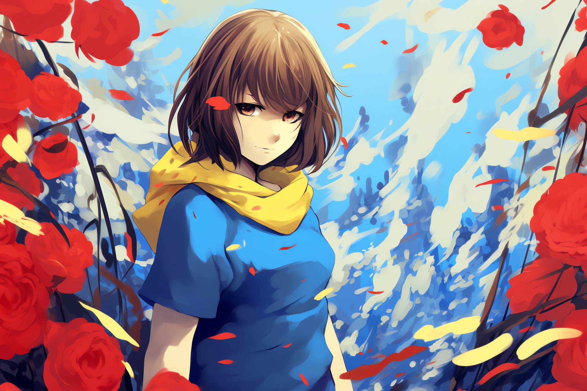 Frisk explorer, Undertale main, Garnet-eyed wanderer, Full-bodied portrayal, Narrative focus, HD Desktop Image