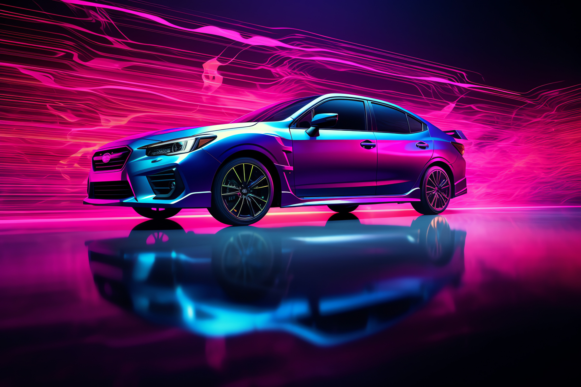 Subaru WRX glance, Illuminated hues, Urban aspiration, Street performance, HD Desktop Wallpaper