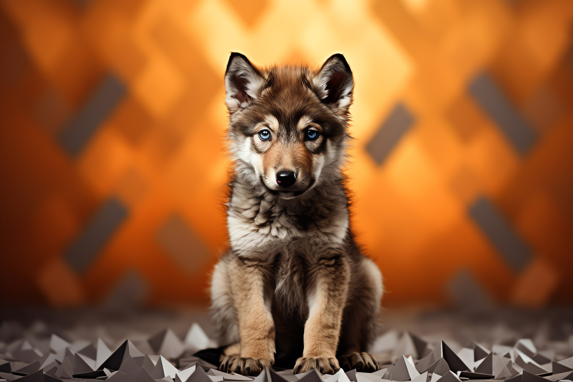 Juvenile canid, Subtle hues, Canis cub, Kaleidoscopic backdrop, Natural geometry, HD Desktop Image