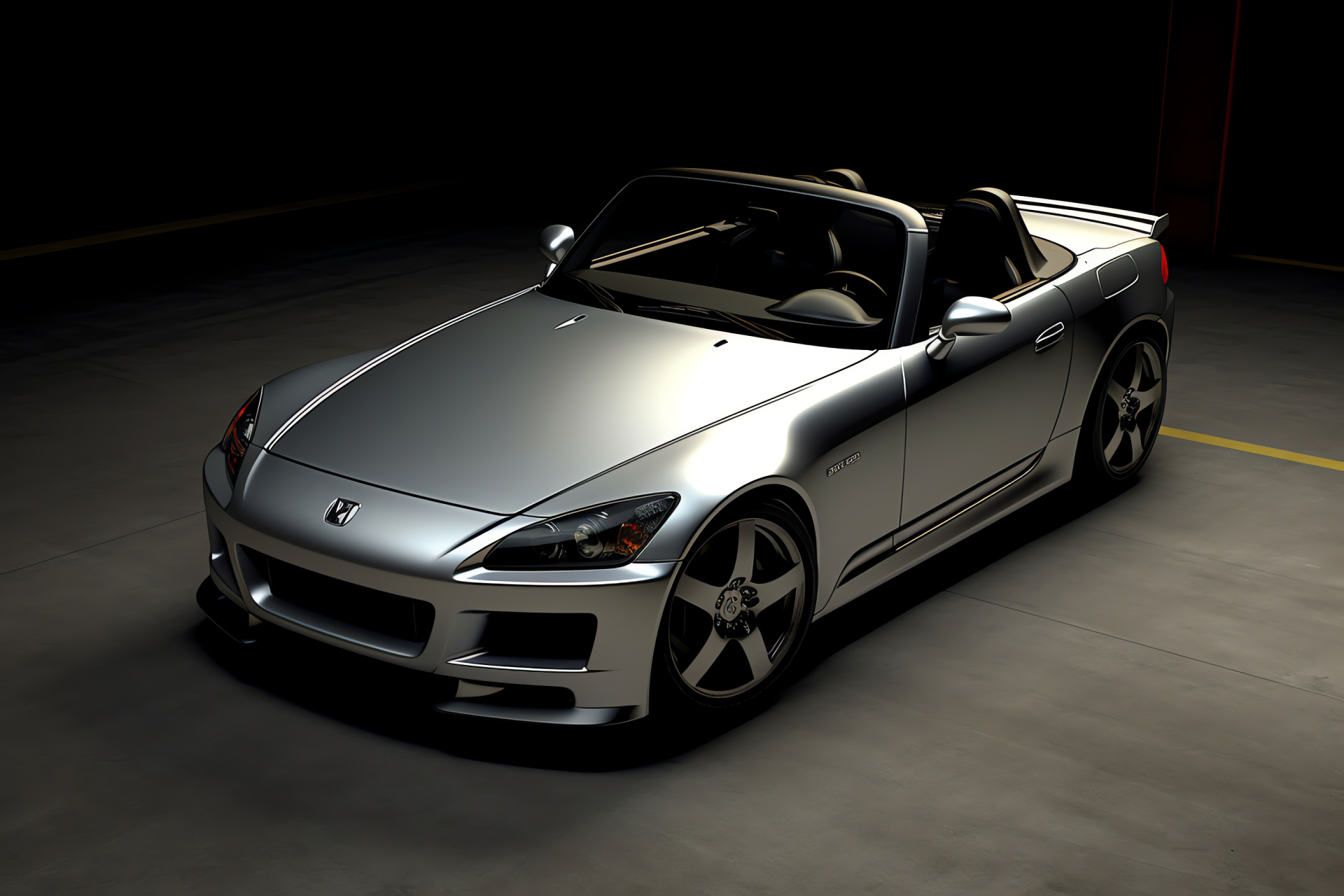 Honda S2000 AP1, High-angle display, Solely black and silver, Roadster form, Japanese automotive design, HD Desktop Wallpaper