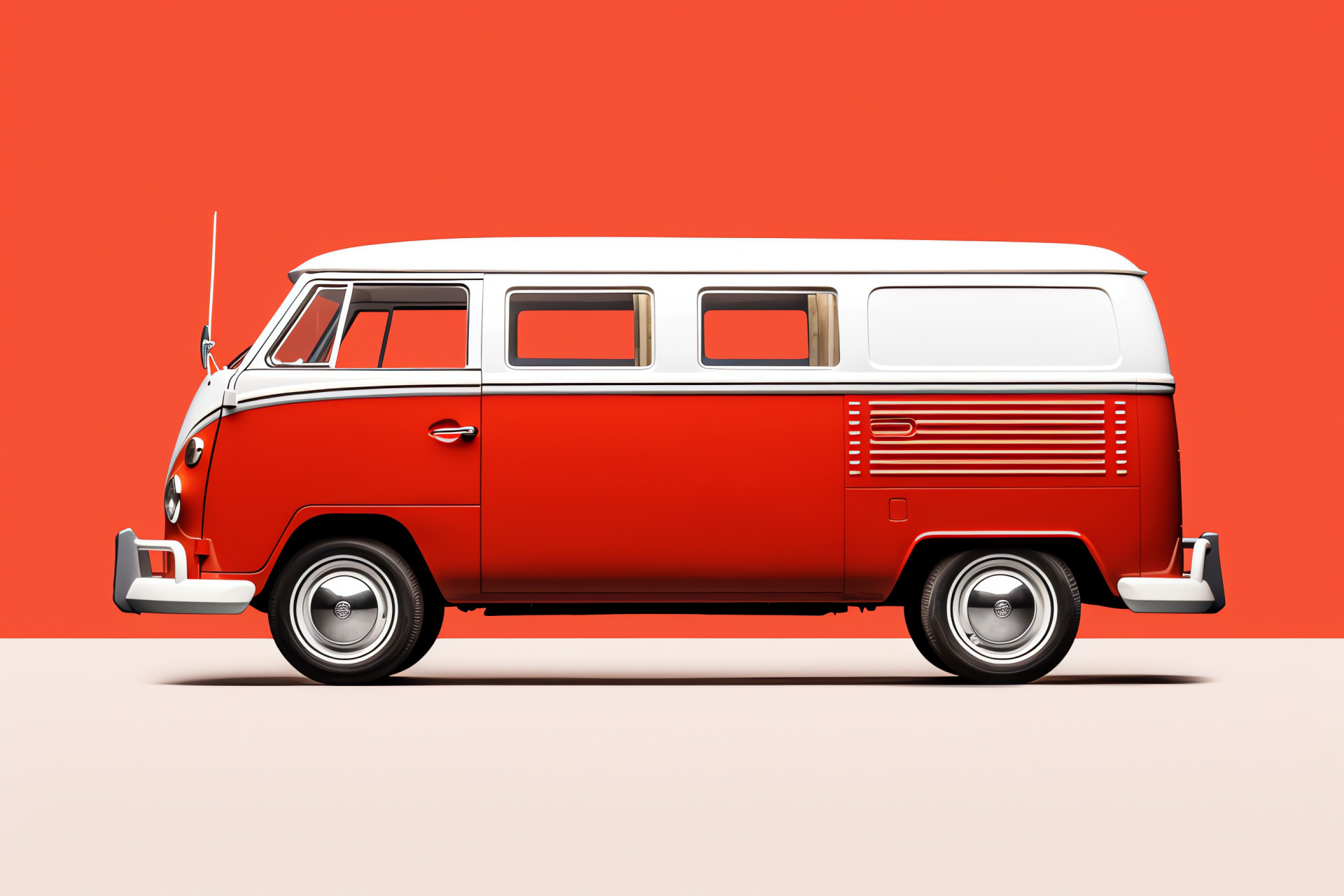 VW Bus T1 Pick-Up, Double Cab design, pristine white, vintage vehicle, retro charm, HD Desktop Image