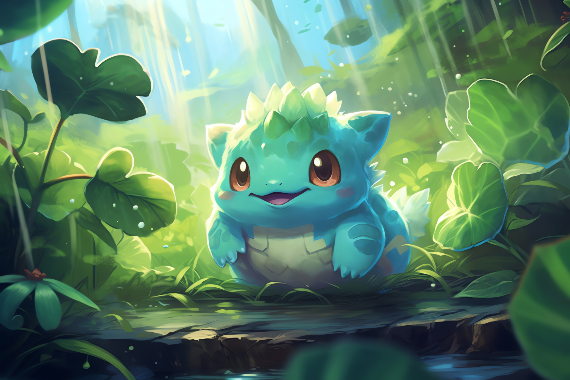 Verdant Bulbasaur, Grass-wave ability, Natural habitat display, Wrap-around creeper feature, Fresh wilderness, HD Desktop Wallpaper