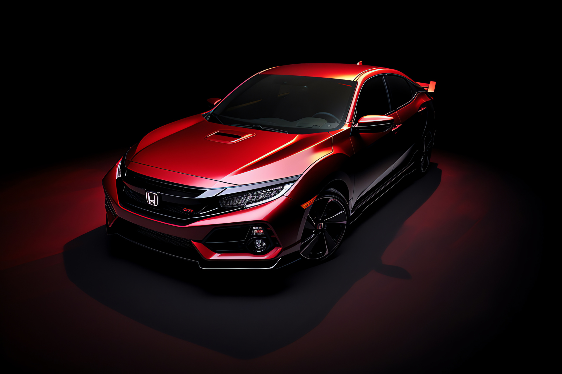 VTEC technology Civic Si, Elevated Honda angle, Racing red aesthetic, Midnight canvas, Enhanced sports model, HD Desktop Image