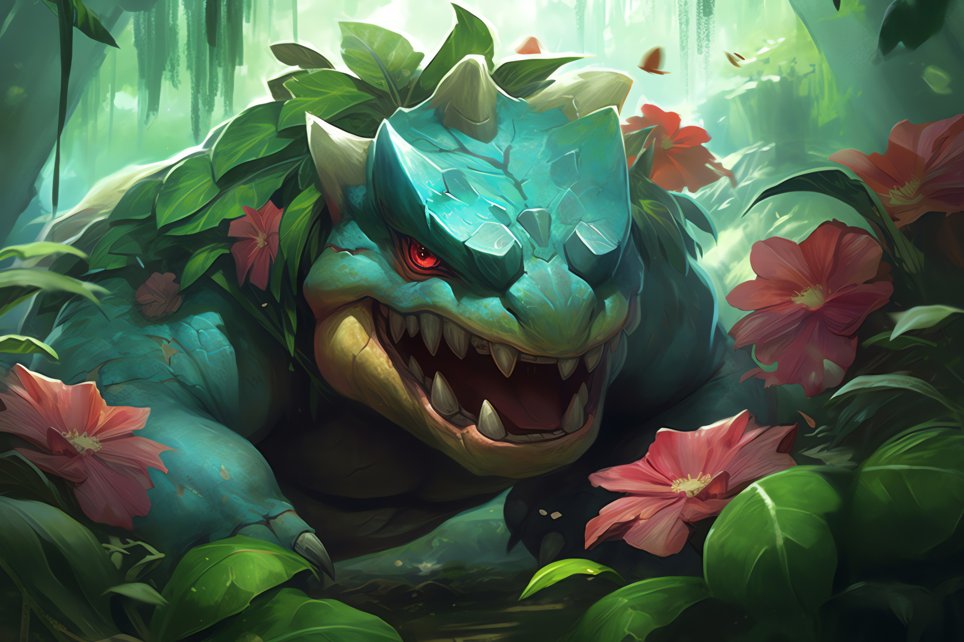 Venusaur Pokmon, Tropical habitat monster, Full bloom creature, Overgrown jungle dweller, Flower-adorned Pokmon, HD Desktop Wallpaper