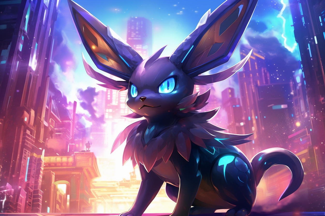 Shiny Umbreon existence, gaming evolution, contemporary setting, neon light immersion, HD Desktop Wallpaper