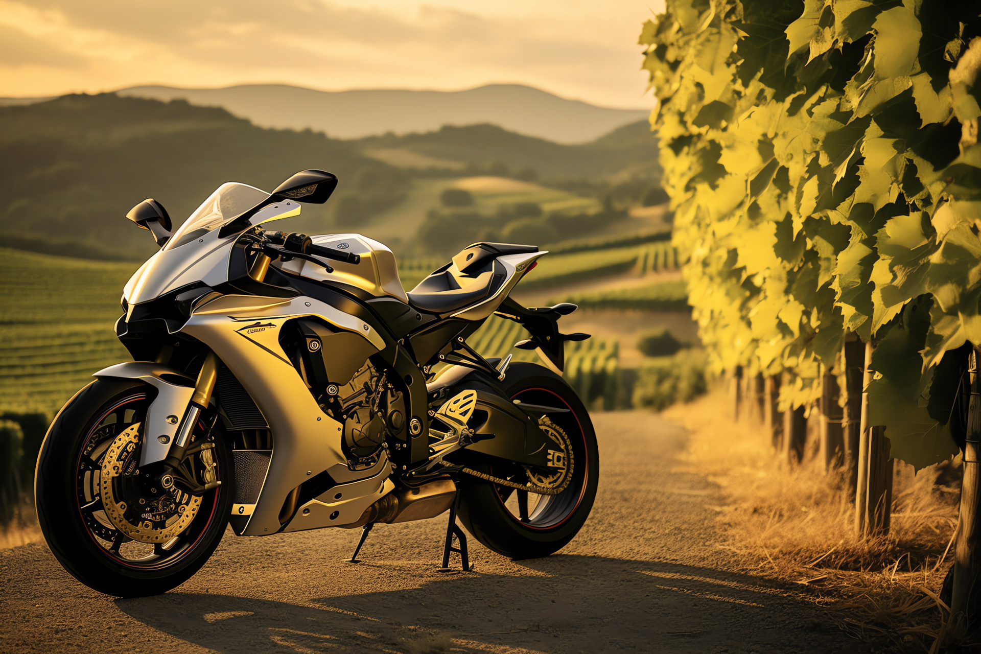 Yamaha R1, Italian countryside, High-performance motorcycle, Twilight ride, Sportbike enthusiast, HD Desktop Wallpaper