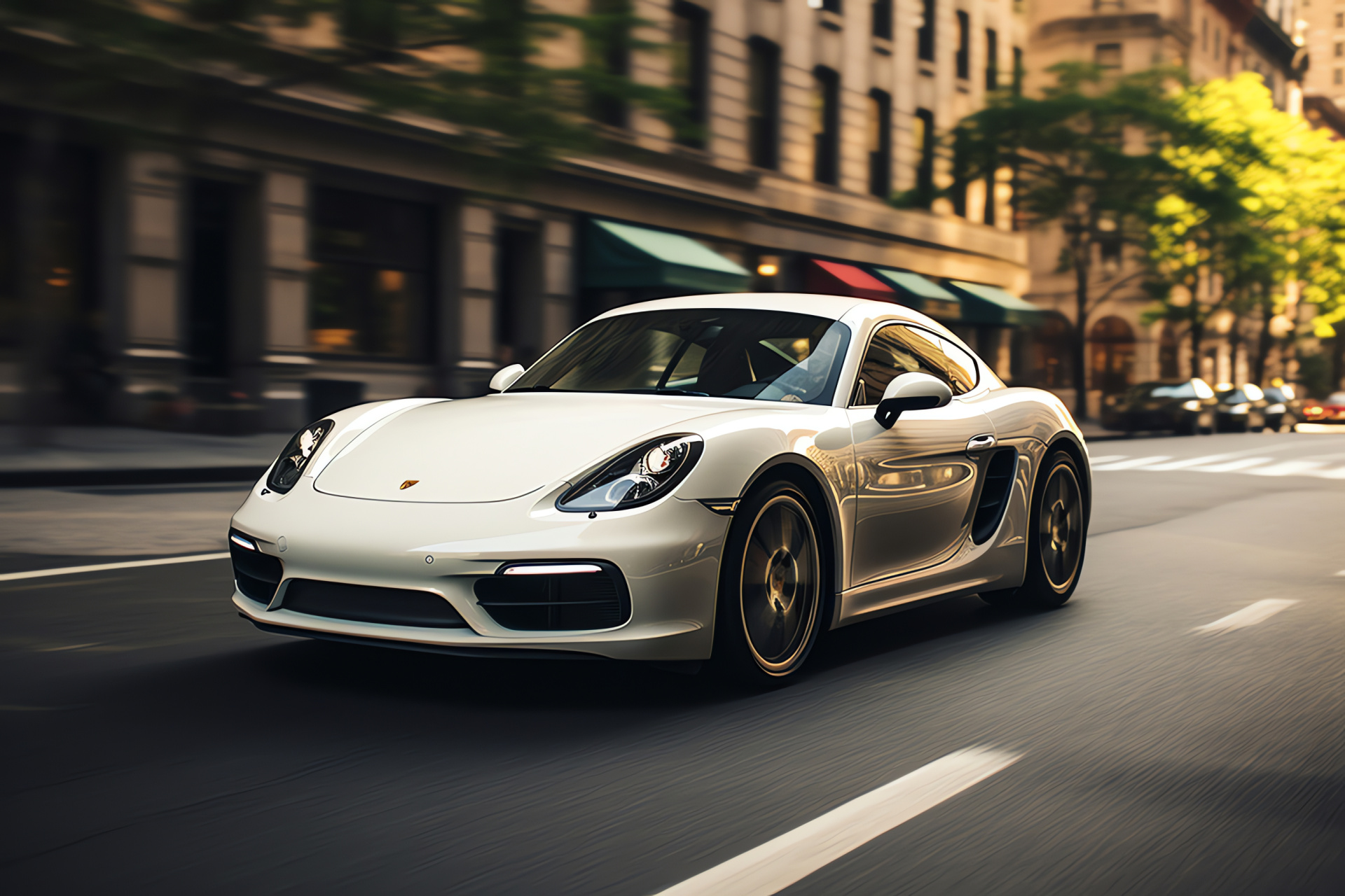 Manhattan automotive scene, Porsche power, Streets of New York, White Cayman S, Urban sportiness, HD Desktop Image