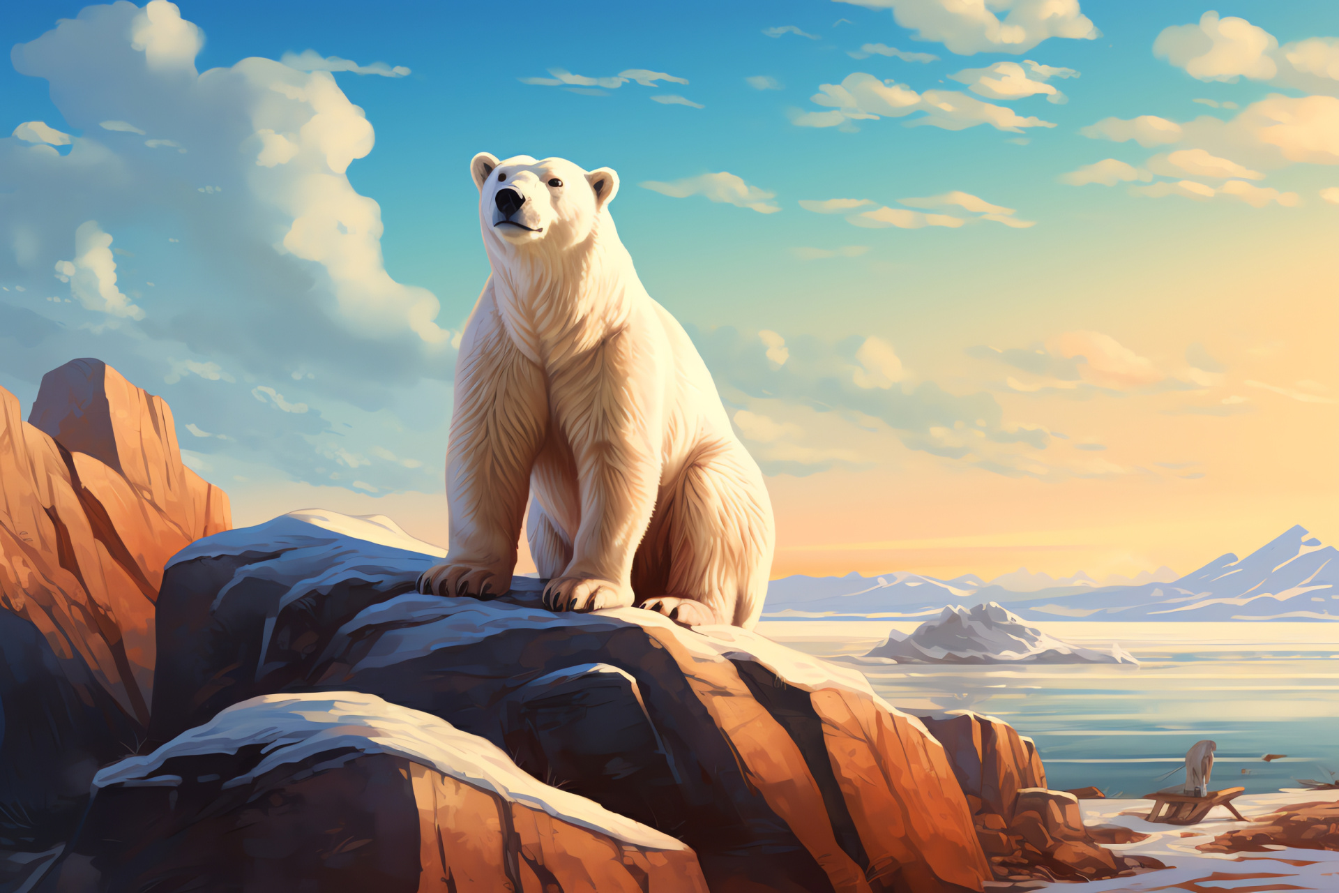 Serenity of Polar Bear, Arctic creature, Polar habitat serenity, Restful nature, Rocky Arctic scene, HD Desktop Image