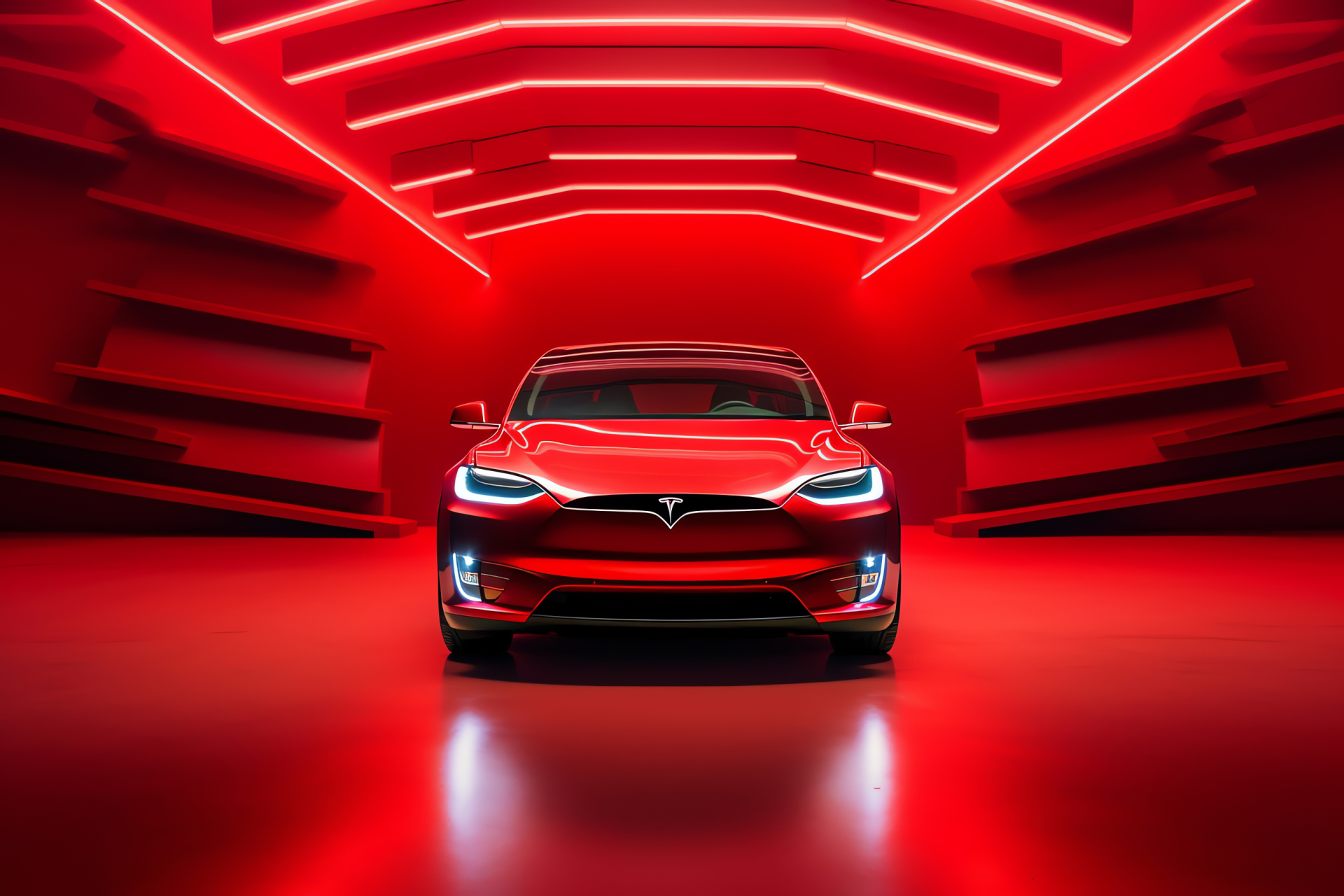 Tesla Model X, Bold red exterior, Electric SUV status, Spacious view, Clean energy mobility, HD Desktop Image