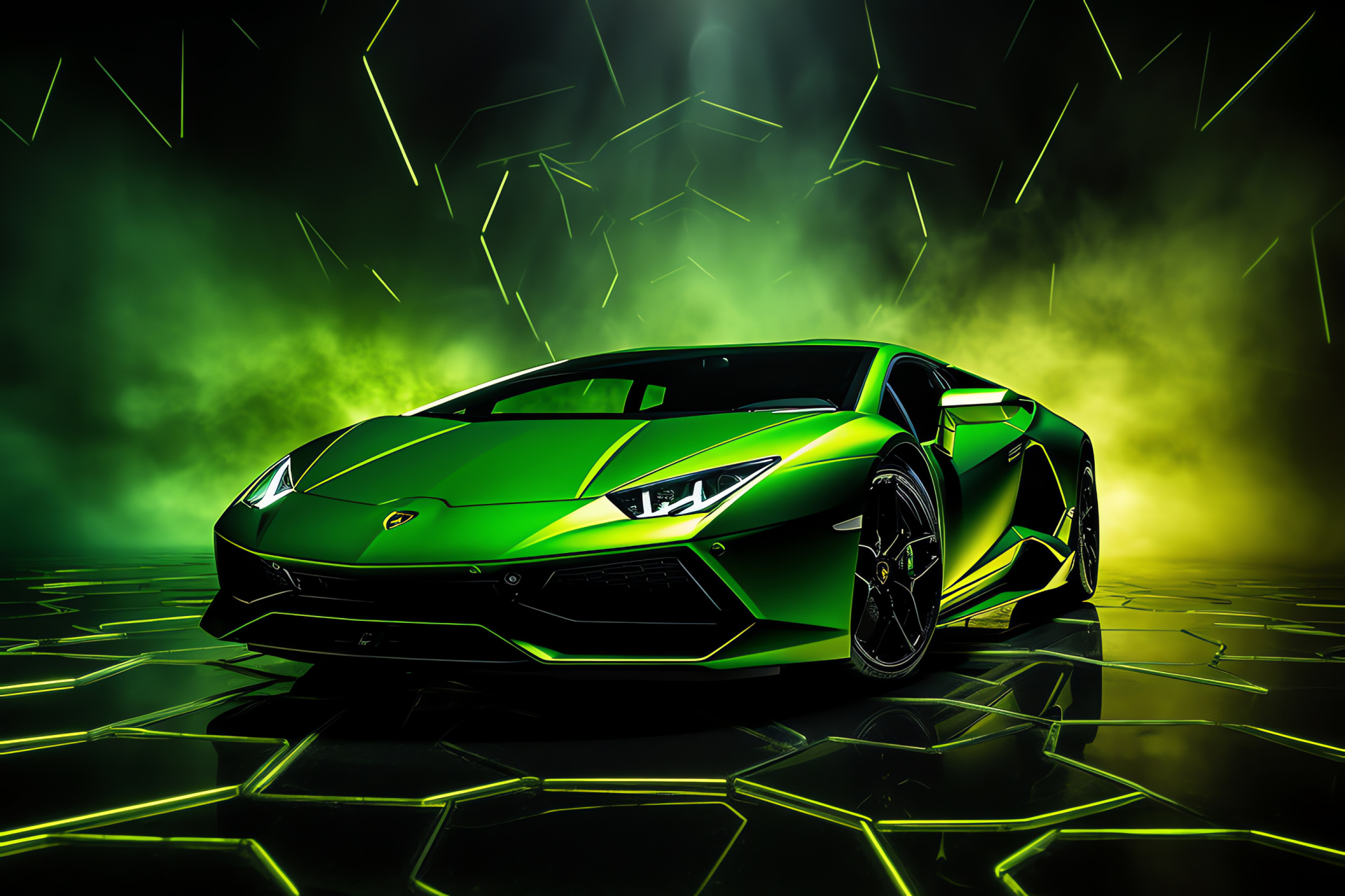 Lamborghini performance, Sports car energy, Dynamic design, Green speed, Lively supercar, HD Desktop Wallpaper